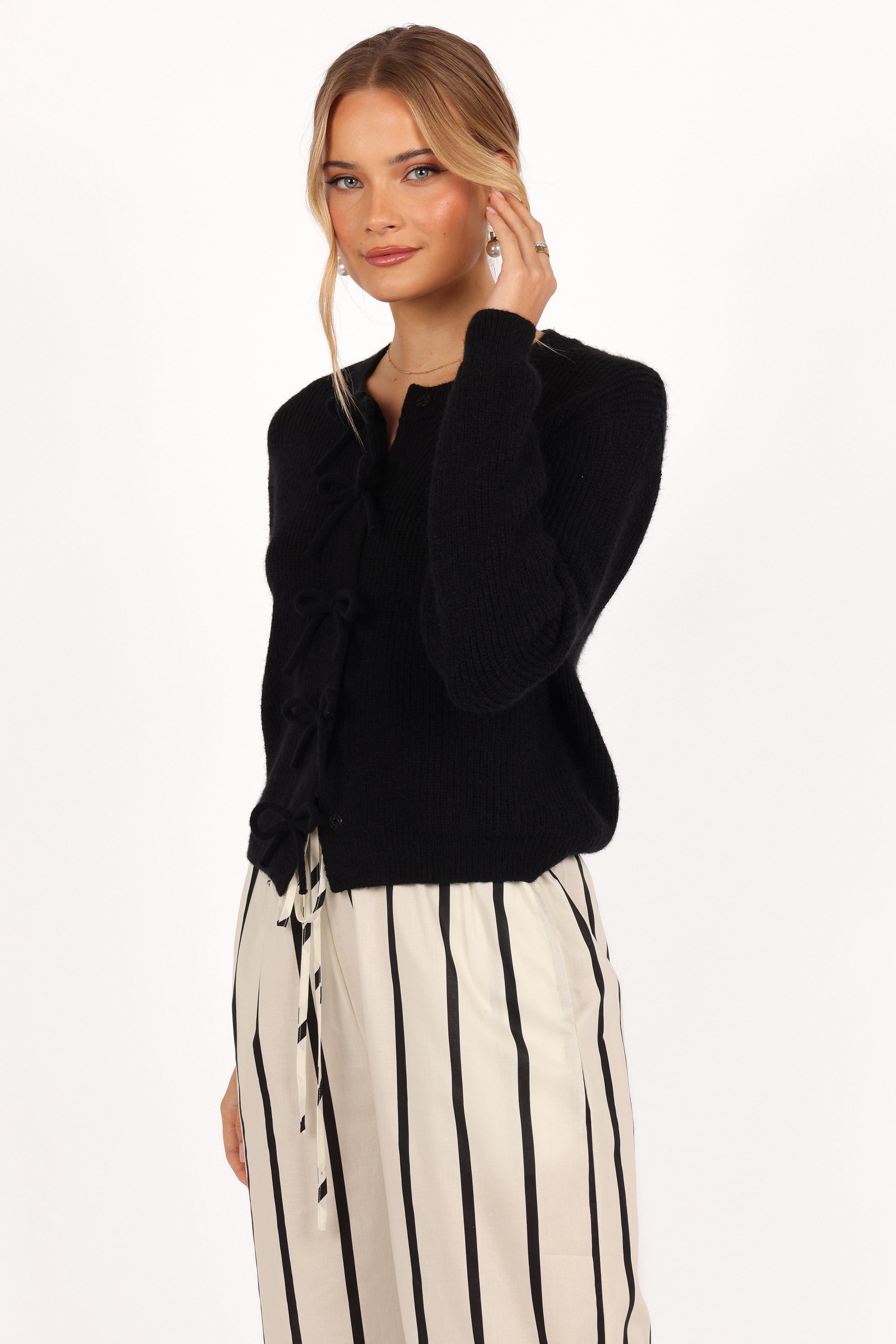 Petal and Pup USA KNITWEAR Wilde Bow Front Cardigan - Black