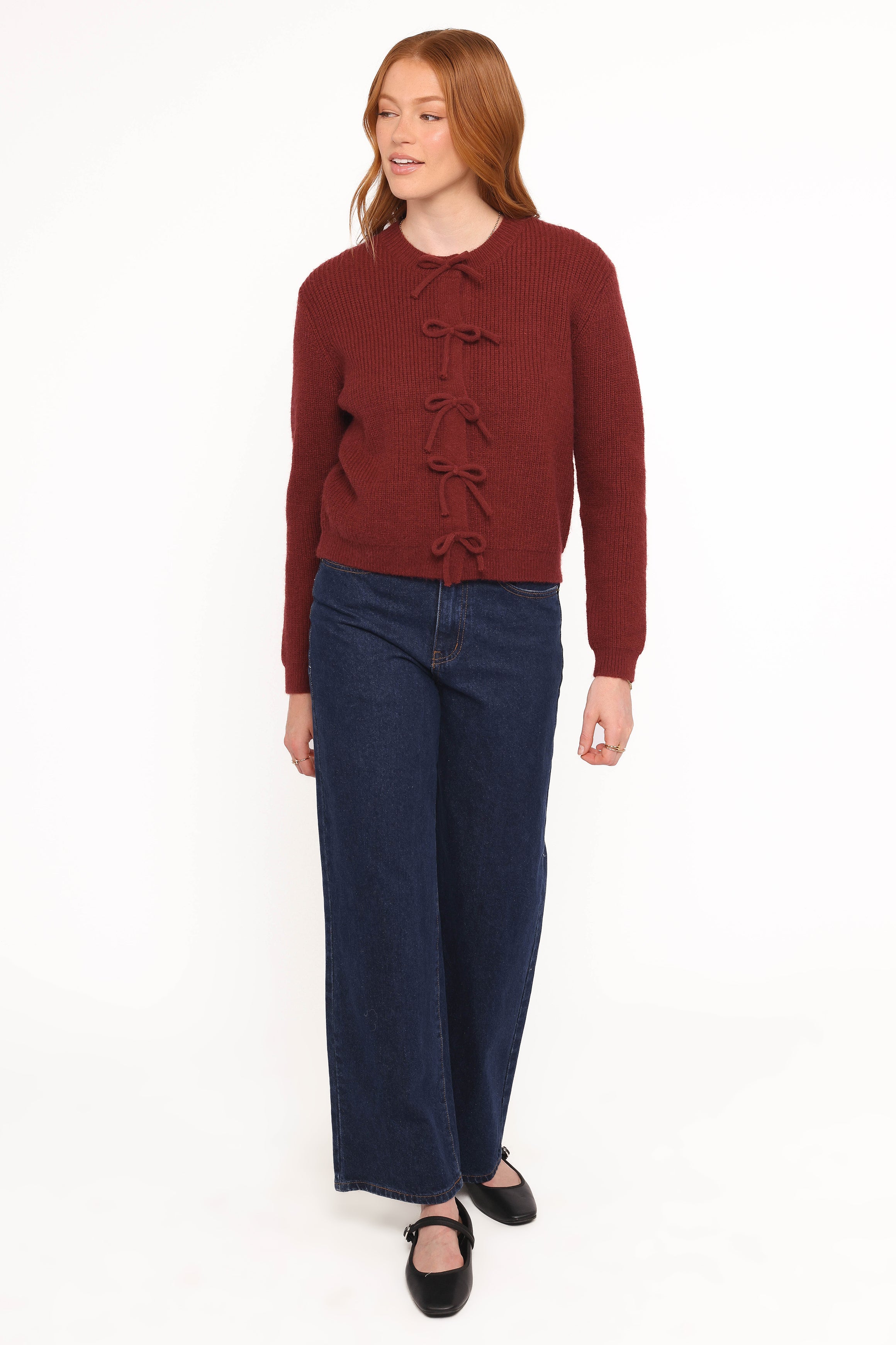 Petal and Pup USA KNITWEAR Wilde Bow Front Cardigan - Burgundy