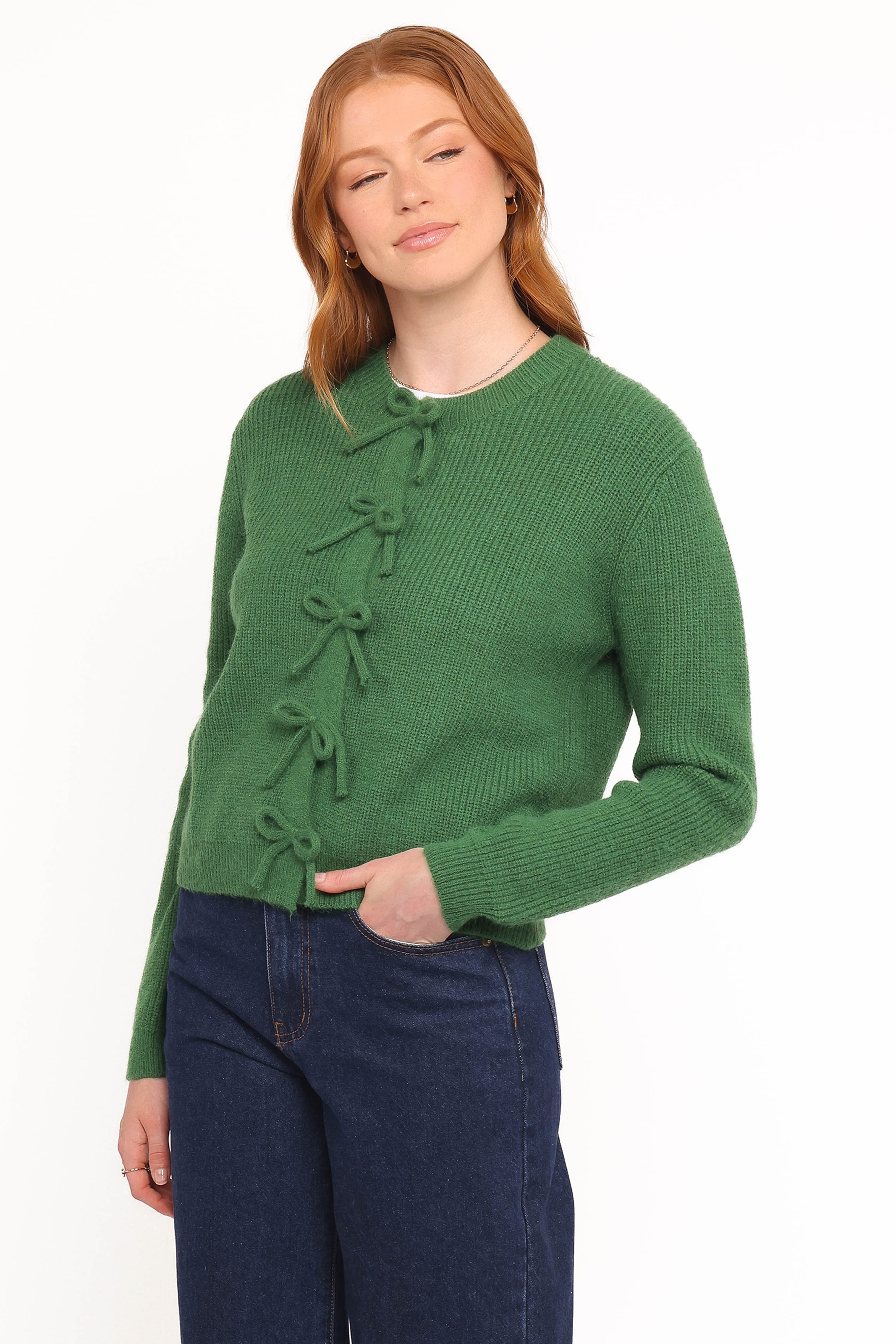 Petal and Pup USA KNITWEAR Wilde Bow Front Cardigan - Green