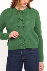 Petal and Pup USA KNITWEAR Wilde Bow Front Cardigan - Green