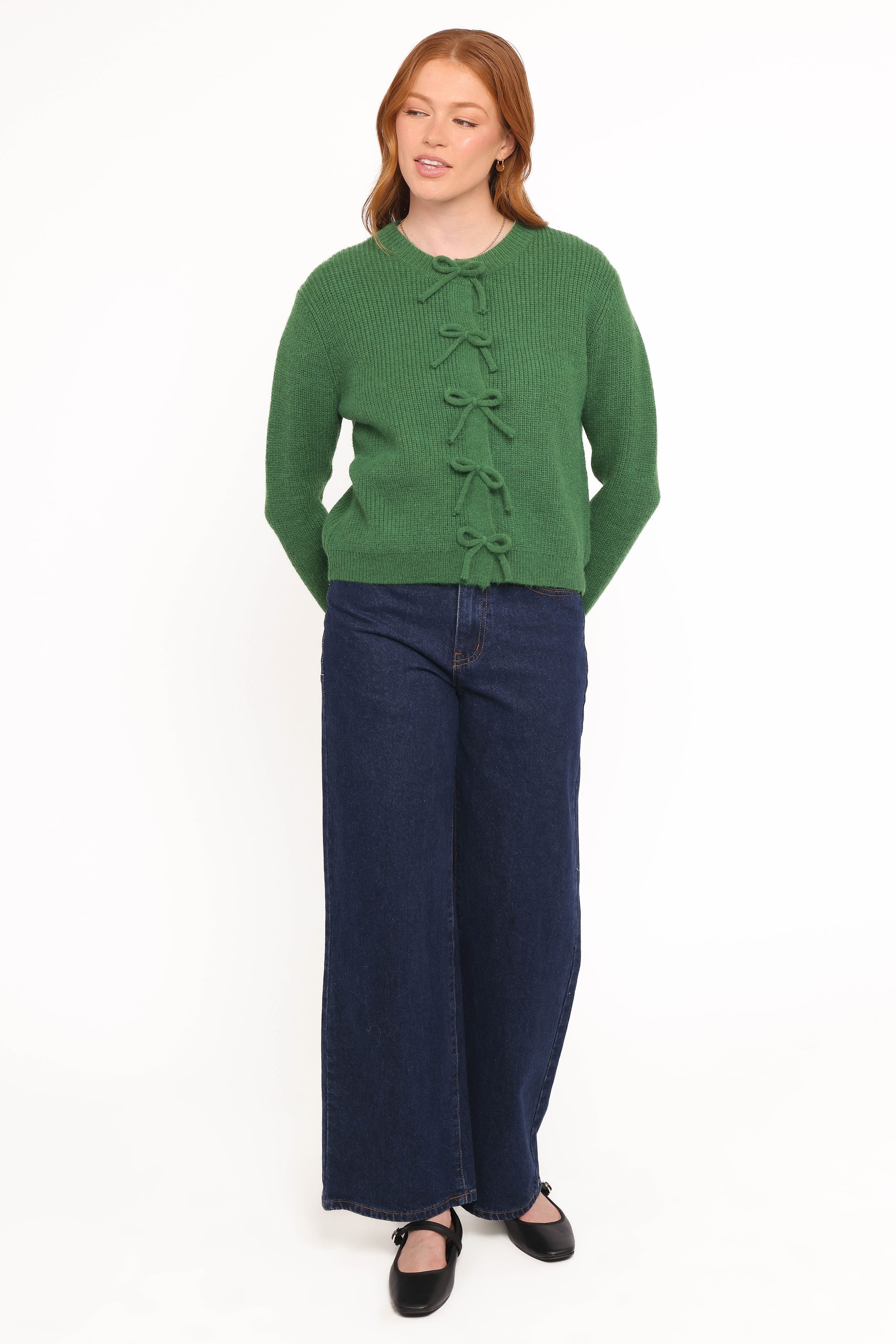 Petal and Pup USA KNITWEAR Wilde Bow Front Cardigan - Green