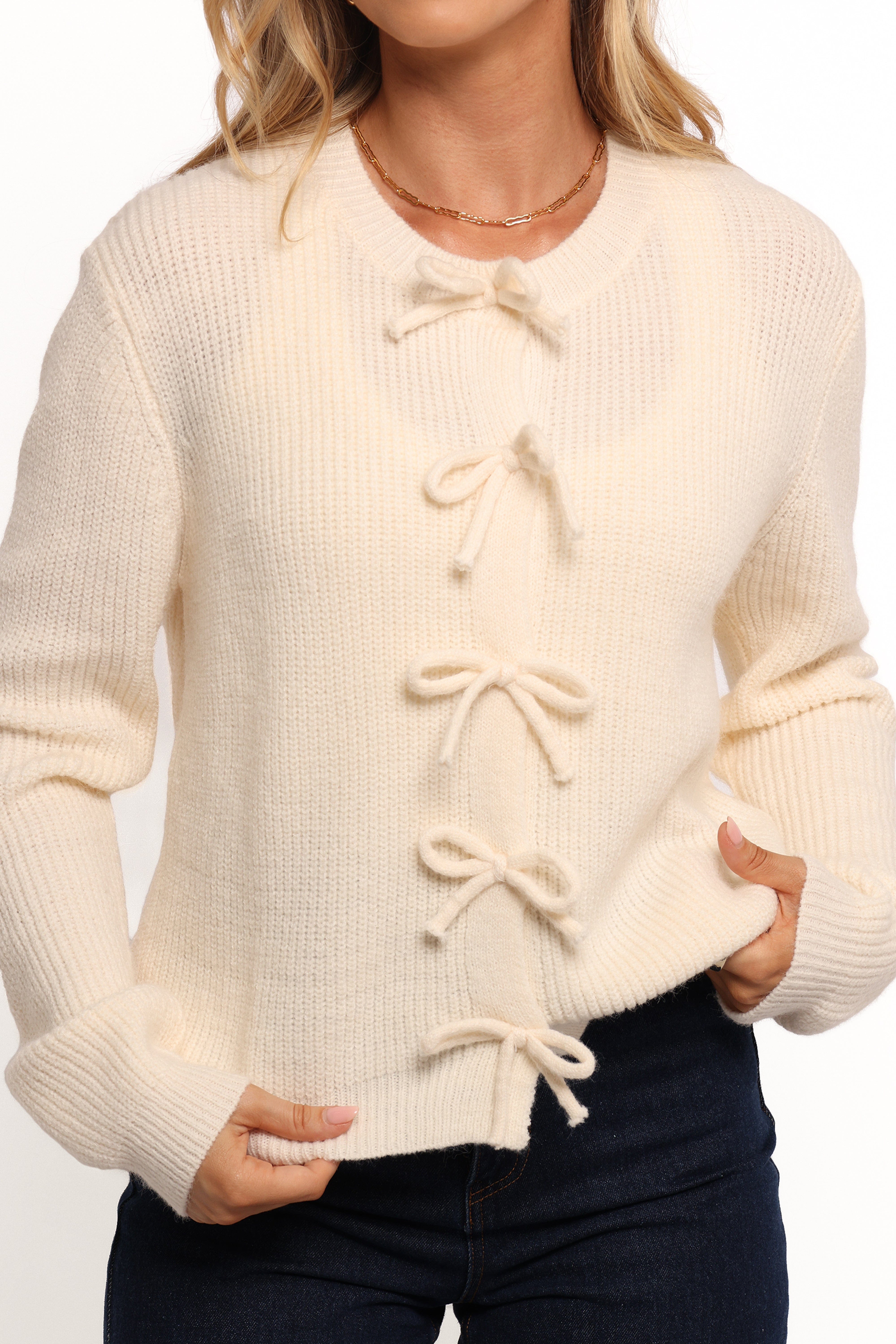 Wilde Bow Front Cardigan - Off White | Petal & Pup USA