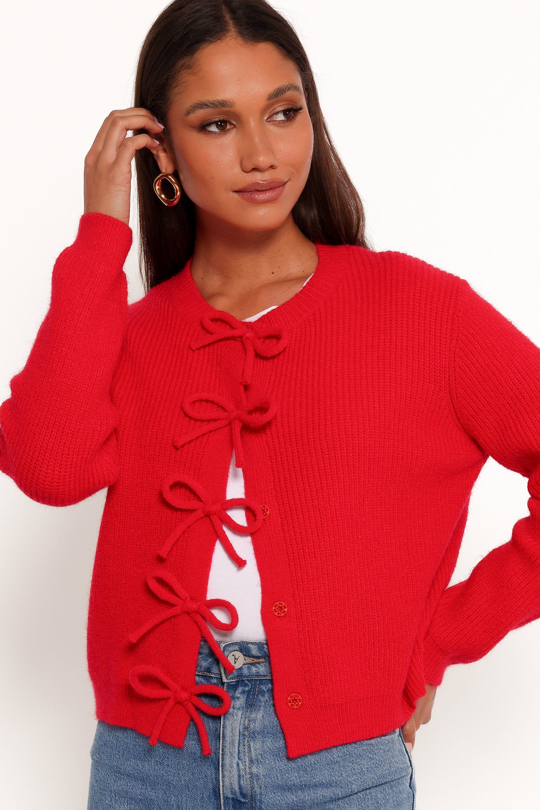 Petal and Pup USA KNITWEAR Wilde Bow Front Cardigan - Red