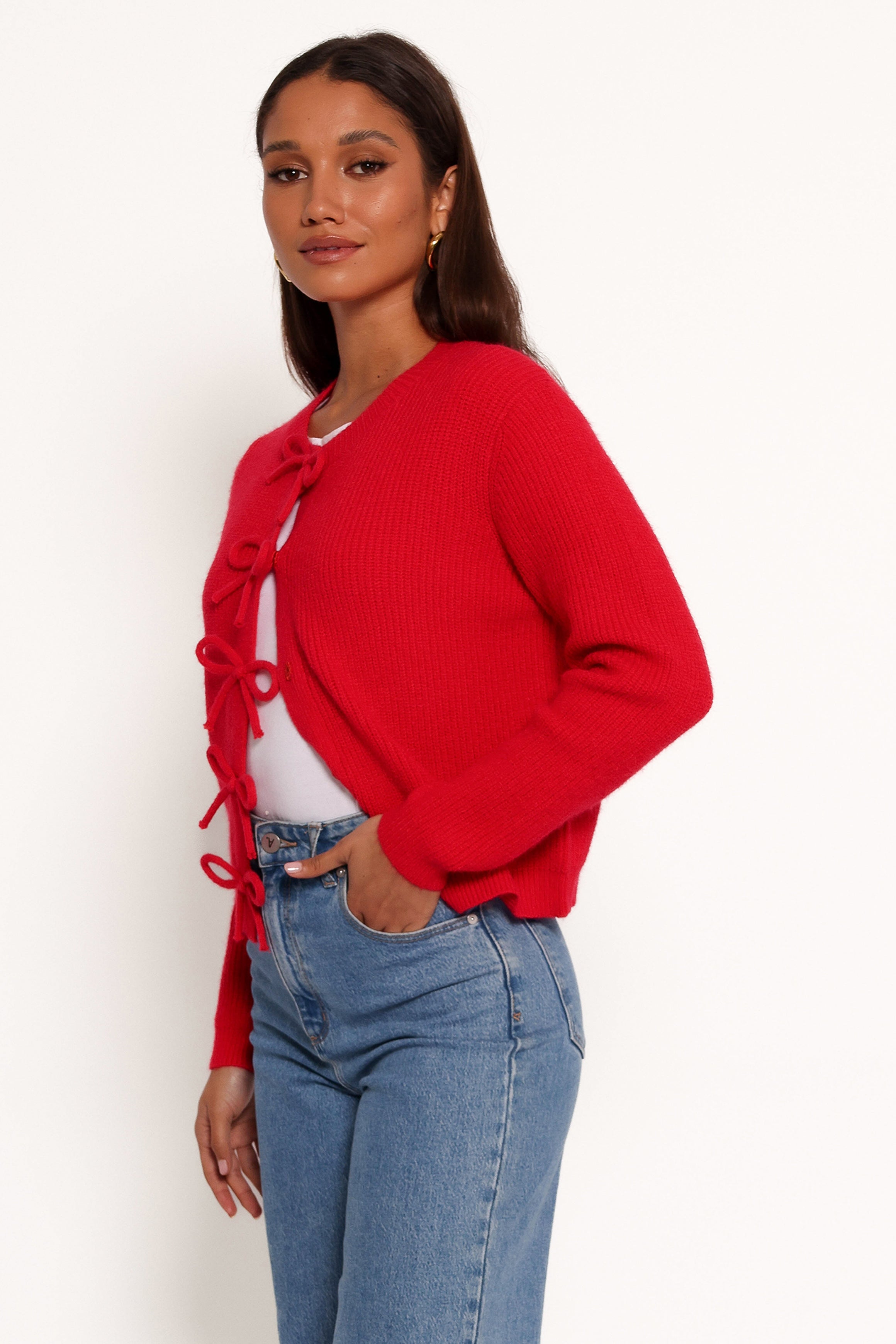 Petal and Pup USA KNITWEAR Wilde Bow Front Cardigan - Red