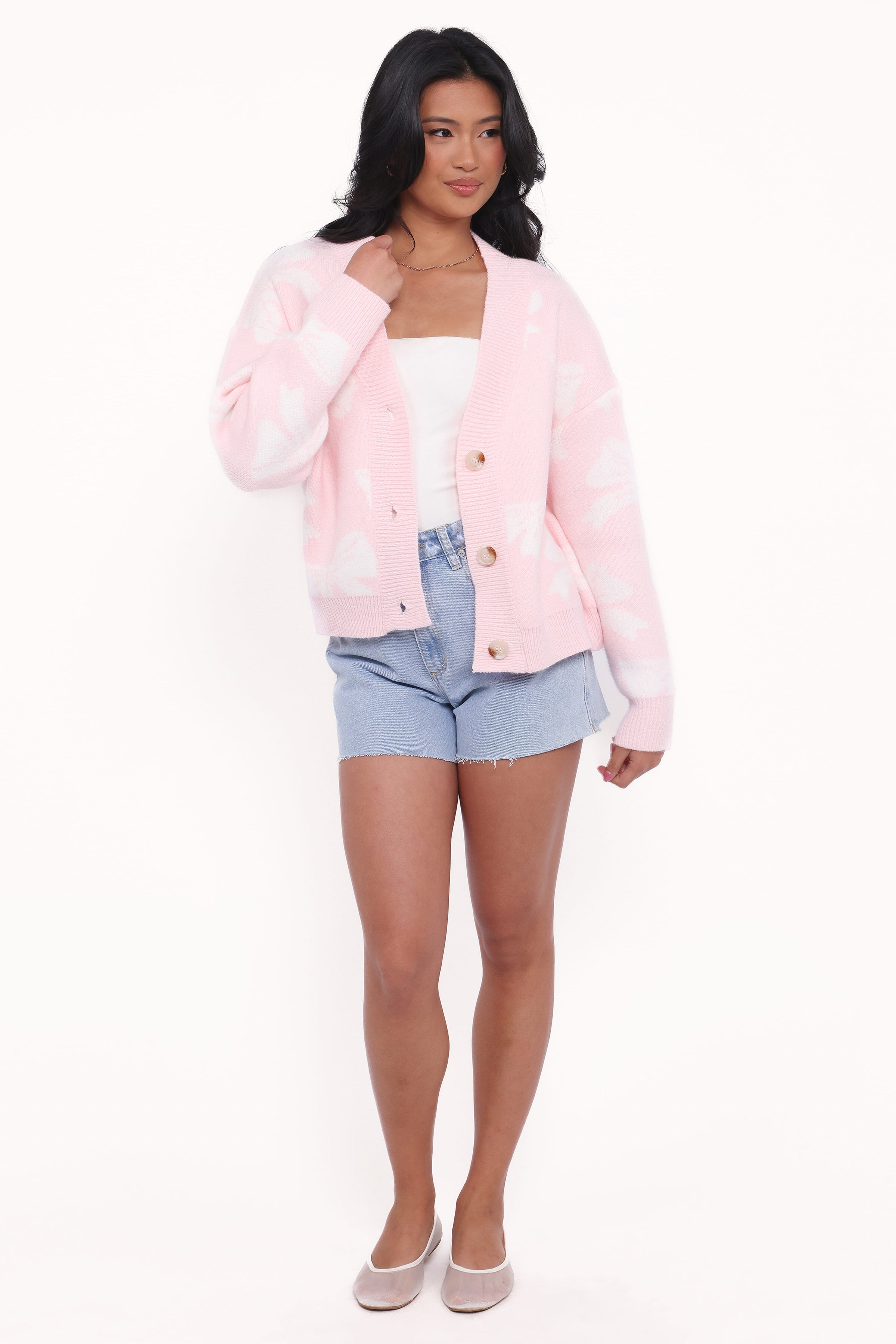 Petal and Pup USA KNITWEAR Wrenn Bow Knit Cardigan - Soft Pink (Hold for Amazon)
