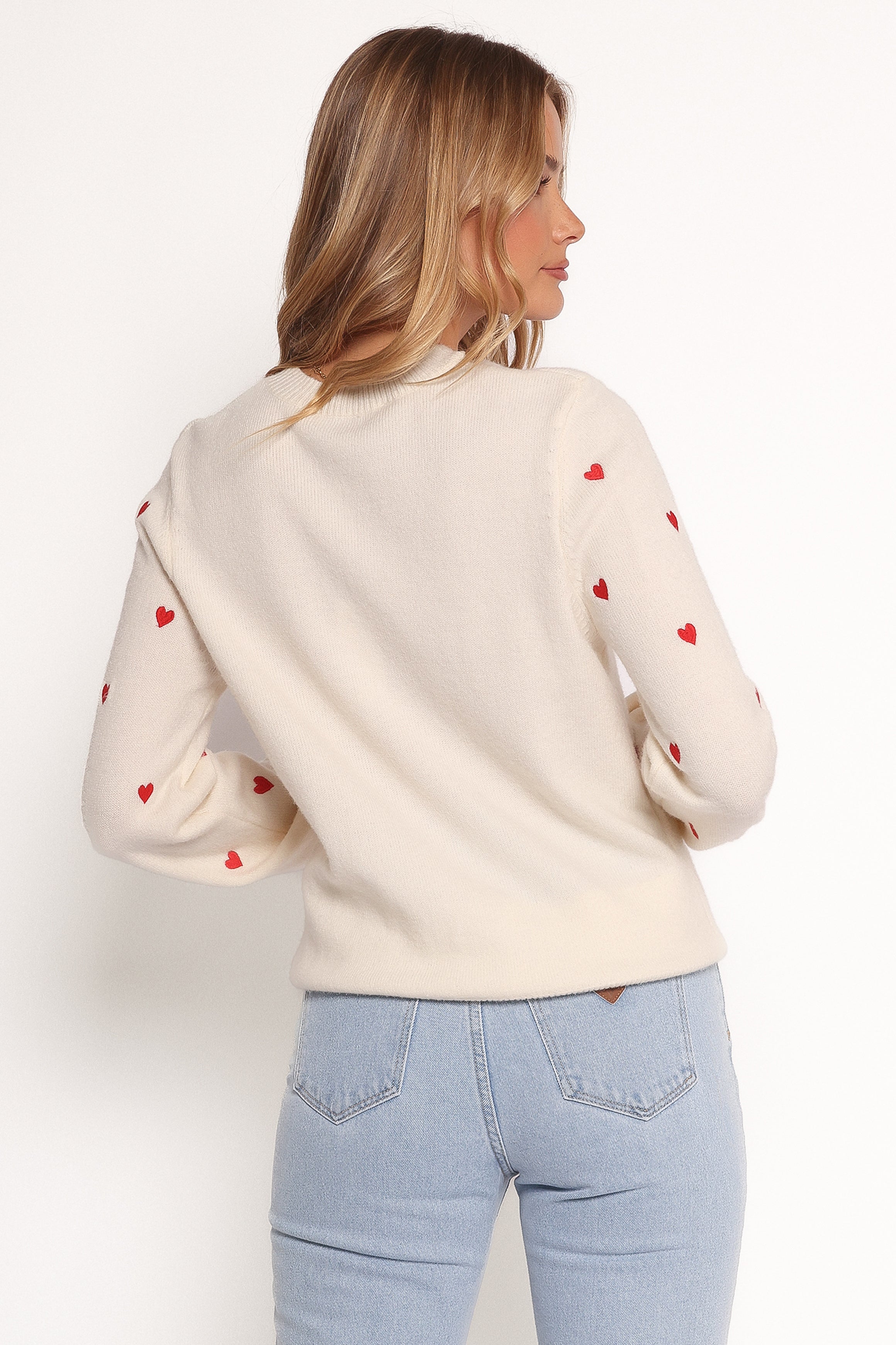 Petal and Pup USA KNITWEAR Xadie All Over Mini Heart Sweater - Cream/Red