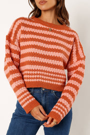 Petal and Pup USA KNITWEAR Yasmin Striped Crewneck Knit Sweater - Orange Pink