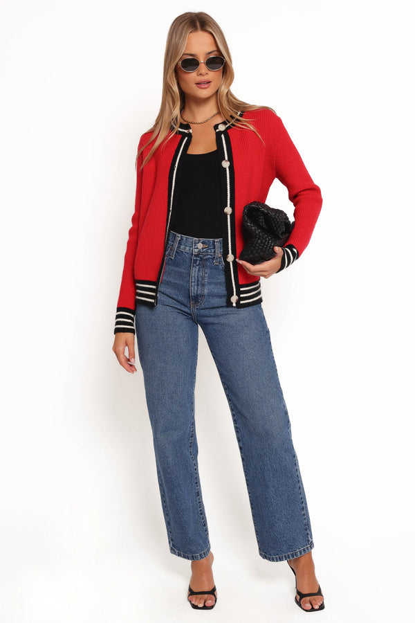 Petal and Pup USA KNITWEAR Yorkshire Contrast Hem Cardigan - Red