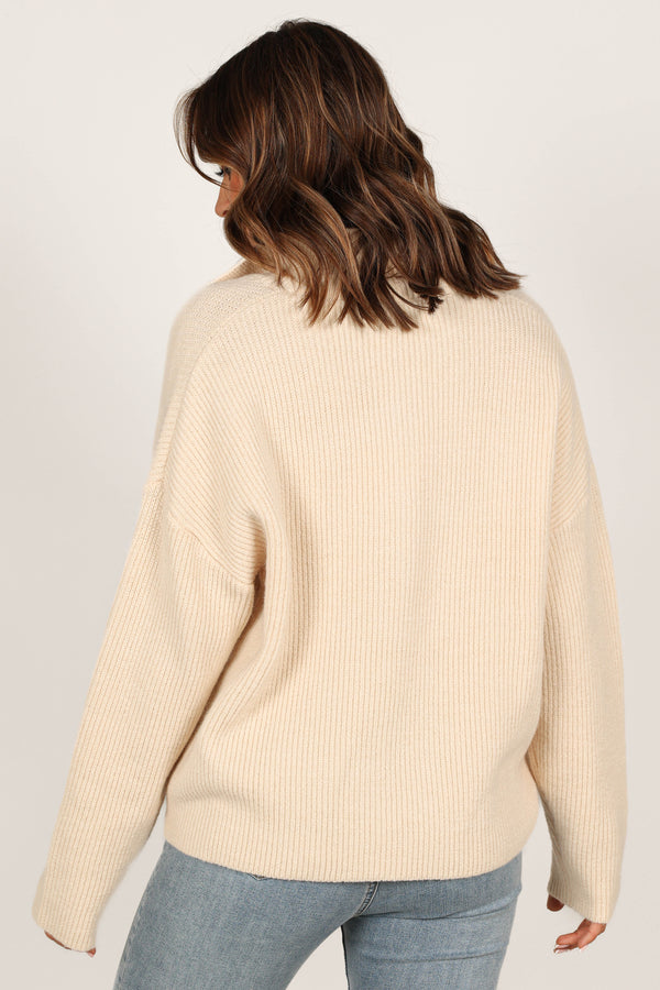 Petal and Pup USA Knitwear Zala Vneck Collar Knit Sweater - Beige