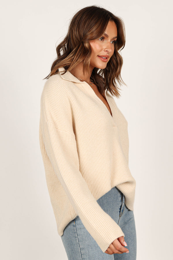 Petal and Pup USA Knitwear Zala Vneck Collar Knit Sweater - Beige