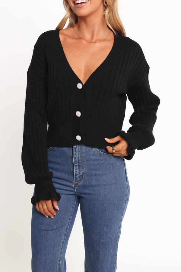 Petal and Pup USA KNITWEAR Zana Ribbed Ruffle Cuff Knit Sweater - Black (Hold for Rack)