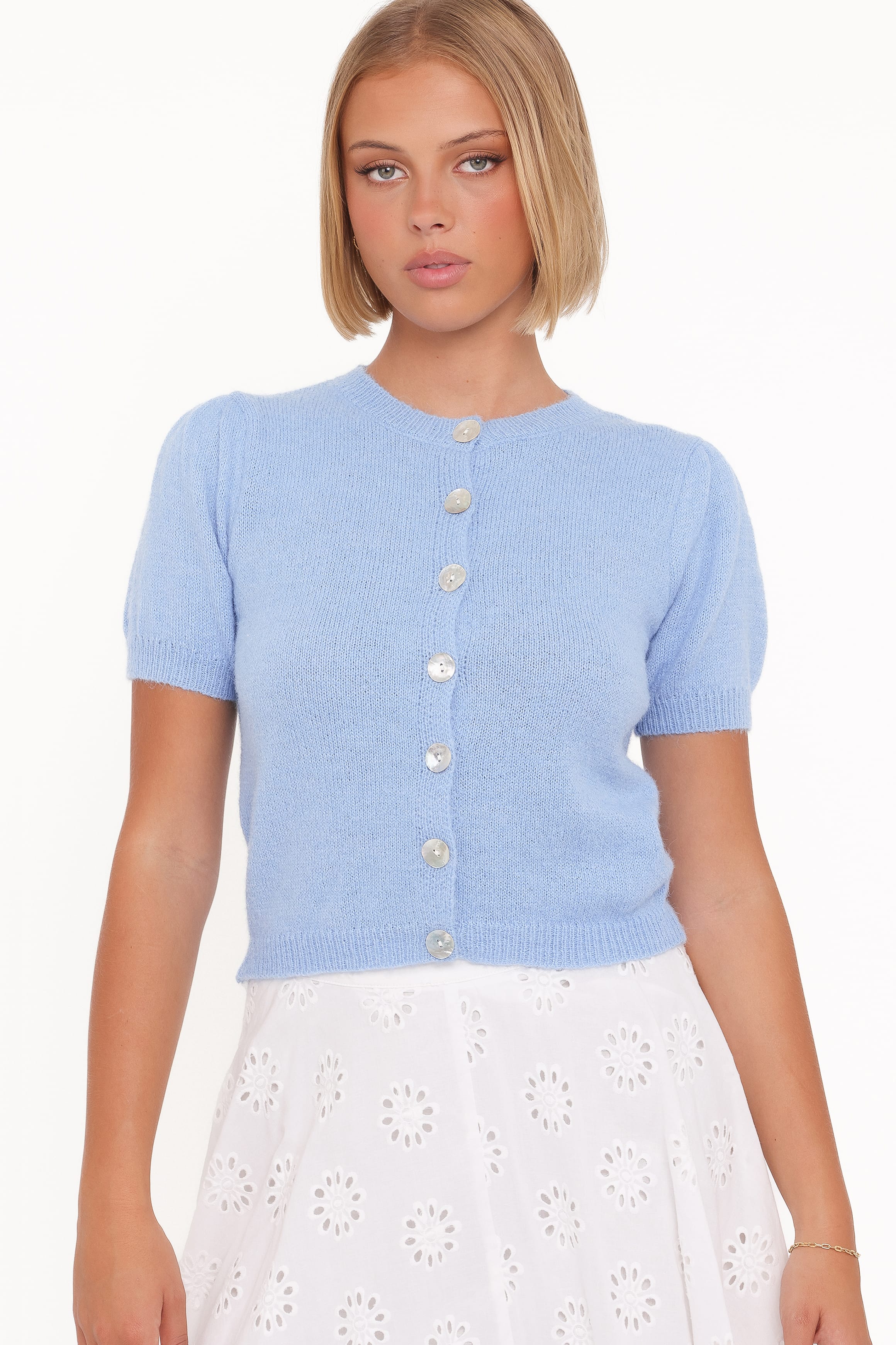 Zena Puff Sleeve Cardigan - Cornflower Blue | Petal & Pup USA