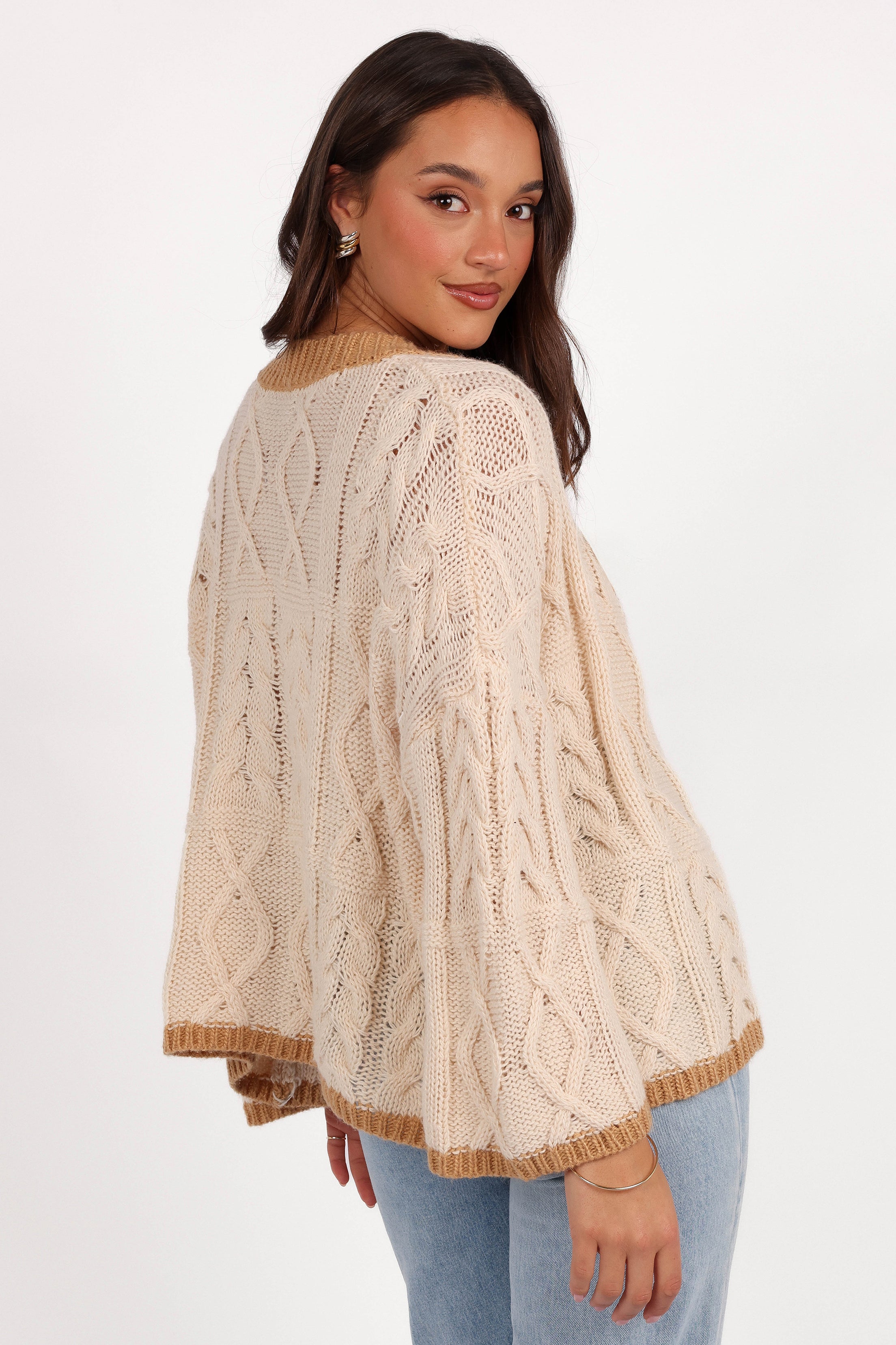 Petal and Pup USA KNITWEAR Zina Contrast Cardigan - Tan