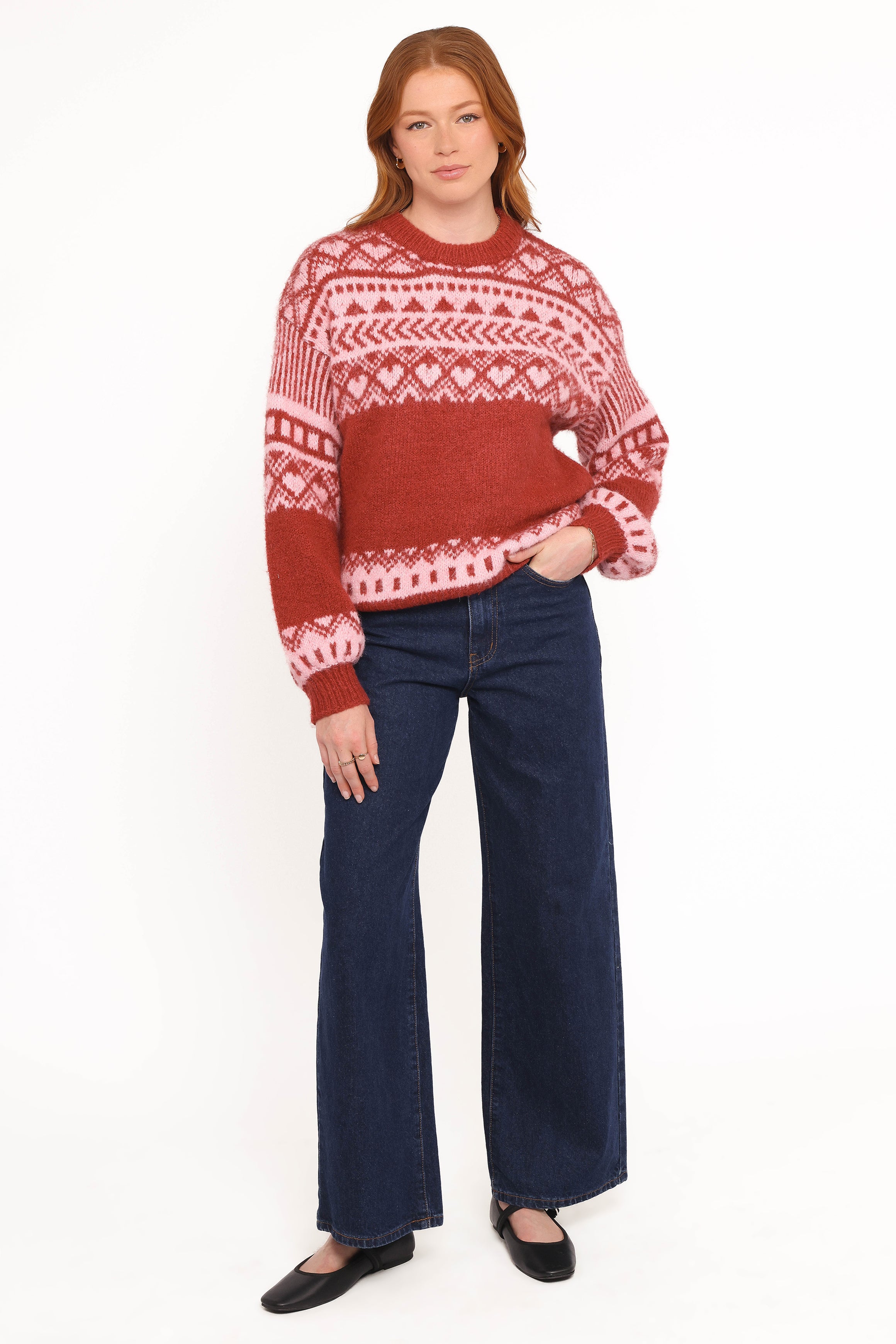 Petal and Pup USA KNITWEAR Zinnia Fairisle Knit Sweater - Red