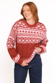 Petal and Pup USA KNITWEAR Zinnia Fairisle Knit Sweater - Red