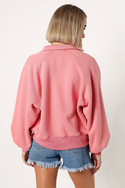 Petal and Pup USA OUTERWEAR Adeline Snap Quarter Neck Sweatshirt - Pink
