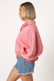 Petal and Pup USA OUTERWEAR Adeline Snap Quarter Neck Sweatshirt - Pink
