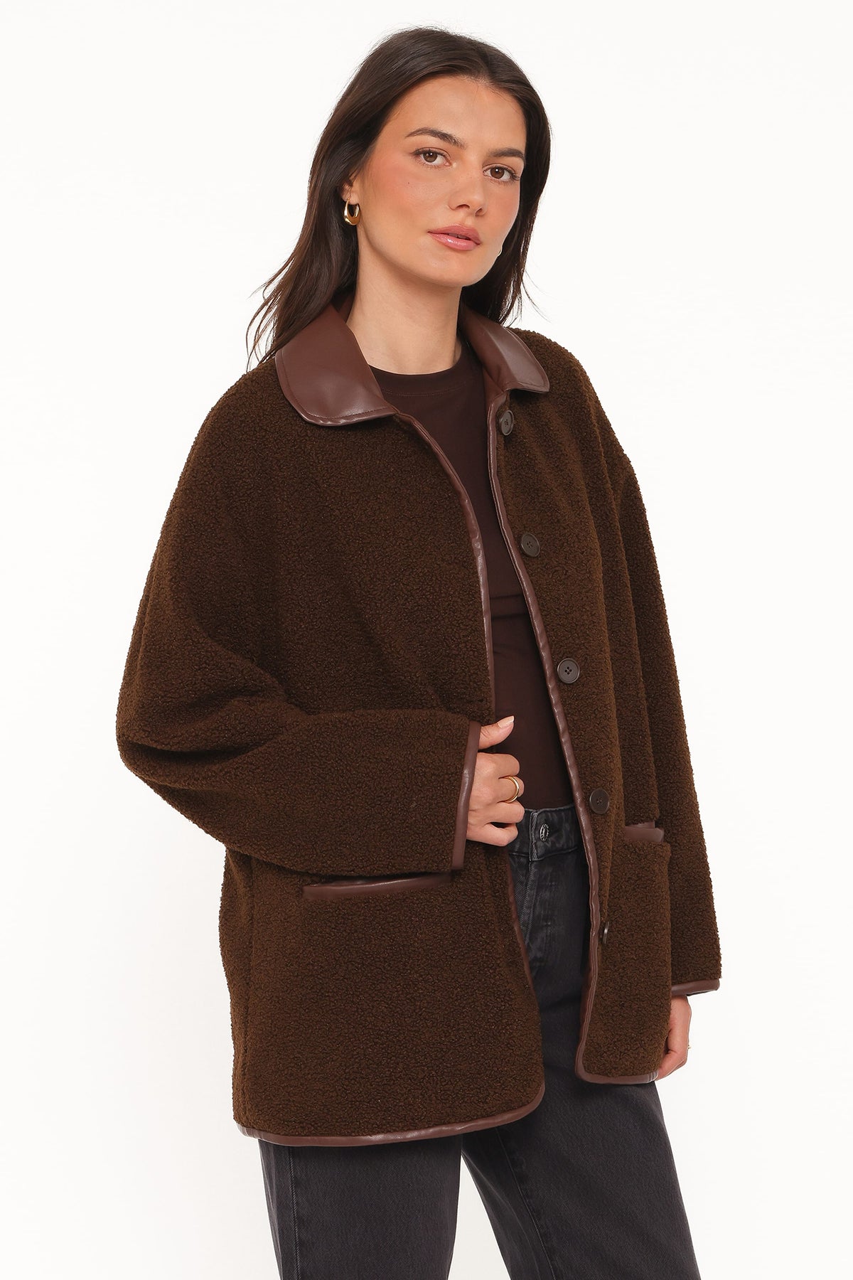 Petal and Pup USA OUTERWEAR Adella Sherpa Car Coat - Espresso Brown