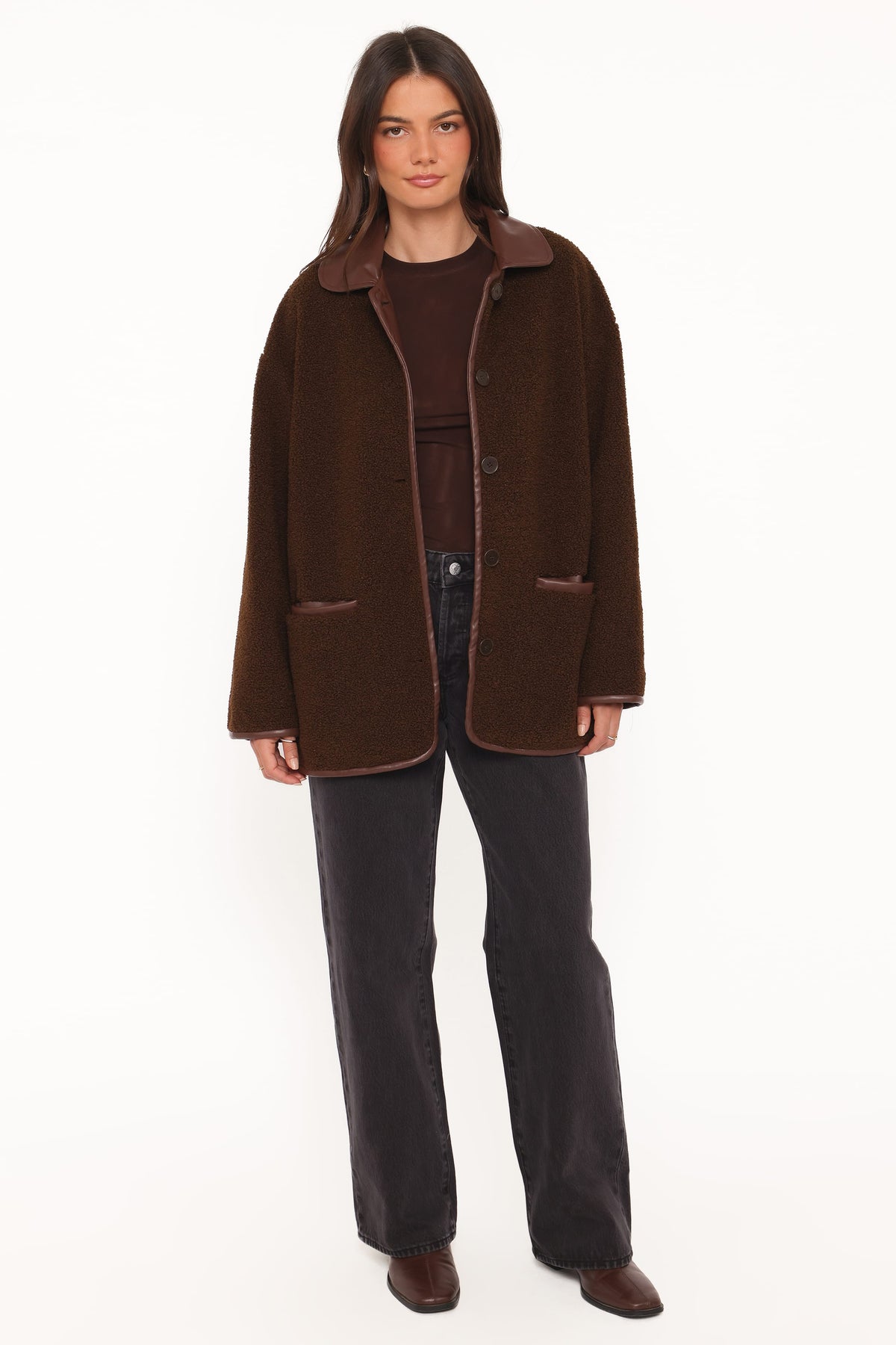 Petal and Pup USA OUTERWEAR Adella Sherpa Car Coat - Espresso Brown