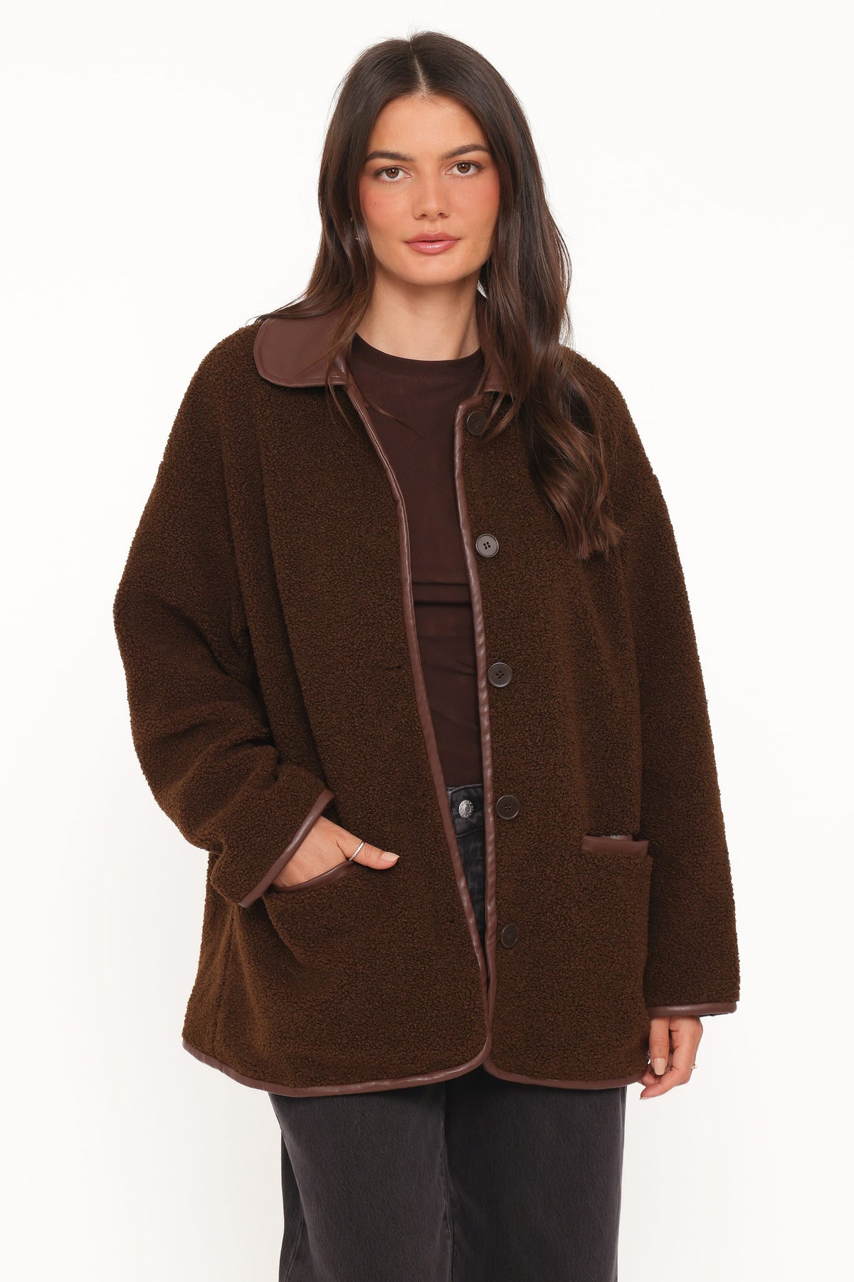 Petal and Pup USA OUTERWEAR Adella Sherpa Car Coat - Espresso Brown