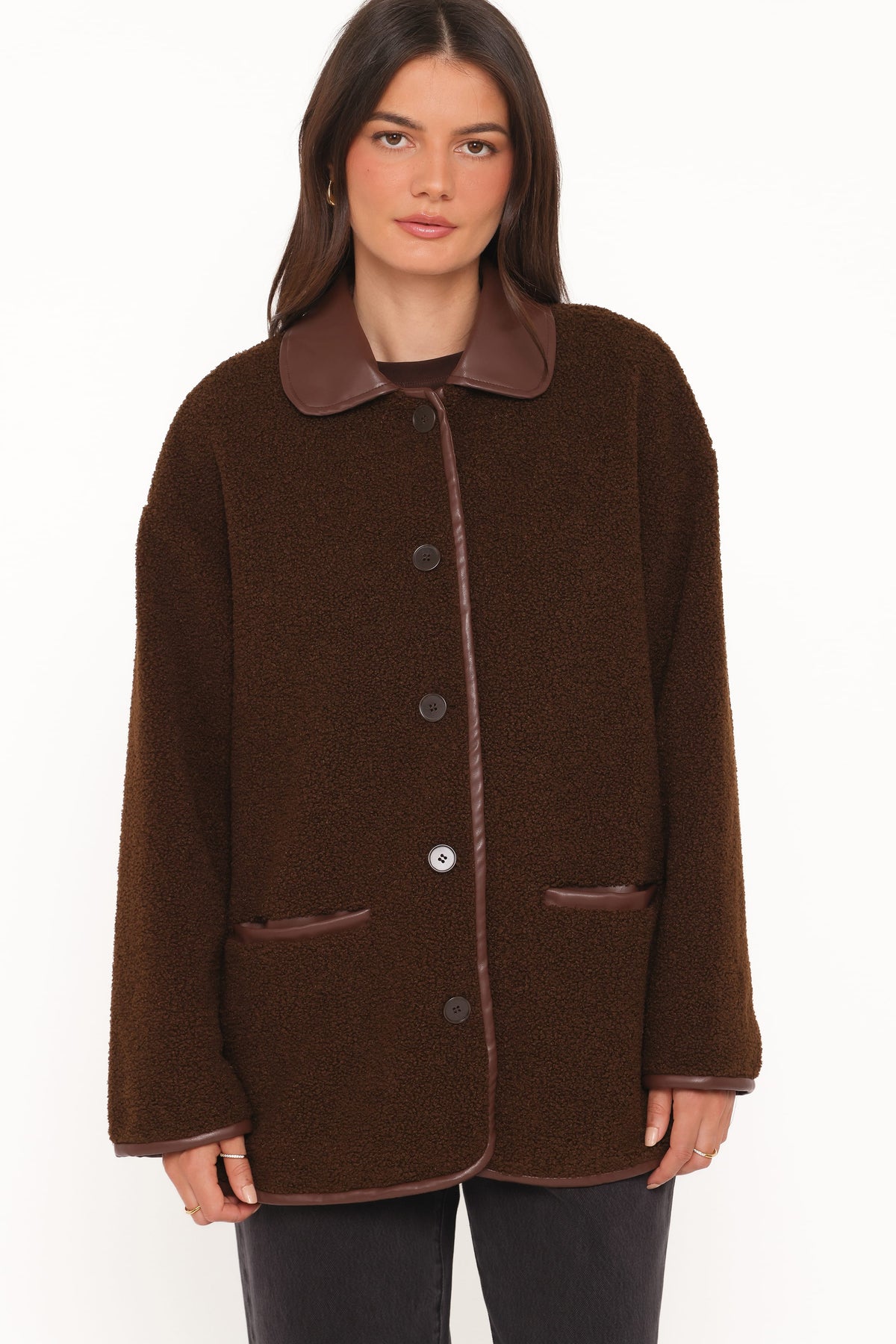 Petal and Pup USA OUTERWEAR Adella Sherpa Car Coat - Espresso Brown
