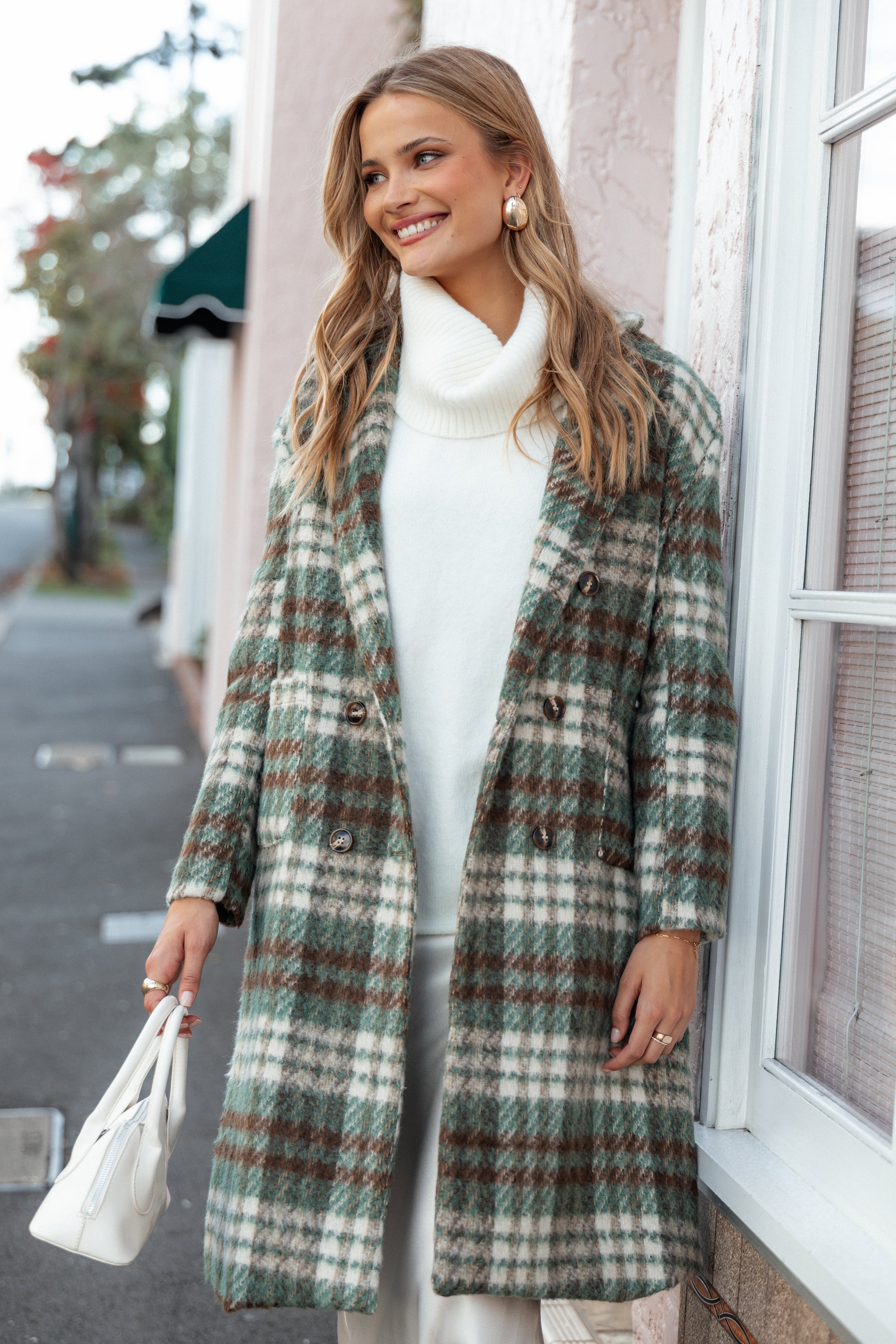 Petal and Pup USA OUTERWEAR Anika Plaid Long Coat - Green/Brown