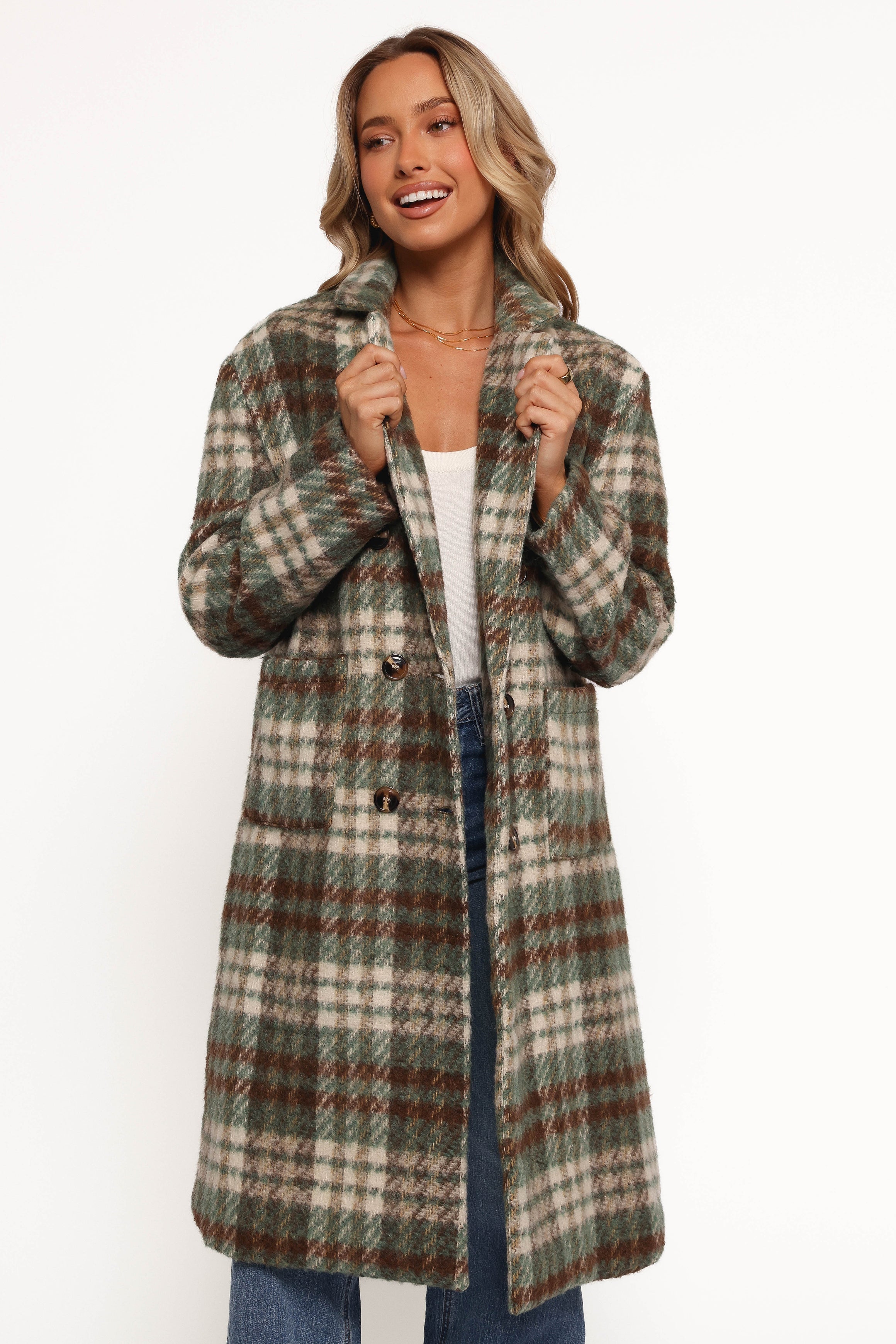 Petal and Pup USA OUTERWEAR Anika Plaid Long Coat - Green/Brown (Hold for Rack)