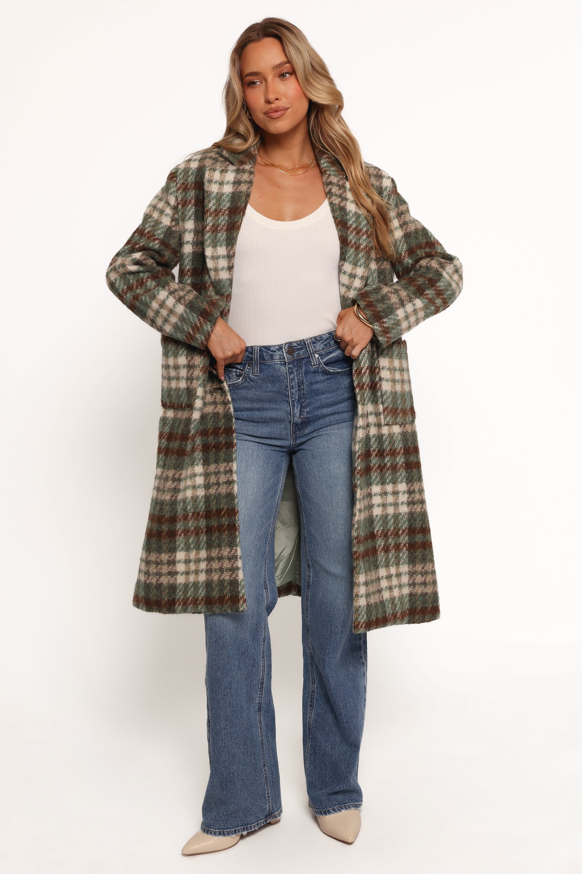 Petal and Pup USA OUTERWEAR Anika Plaid Long Coat - Green/Brown (Hold for Rack)