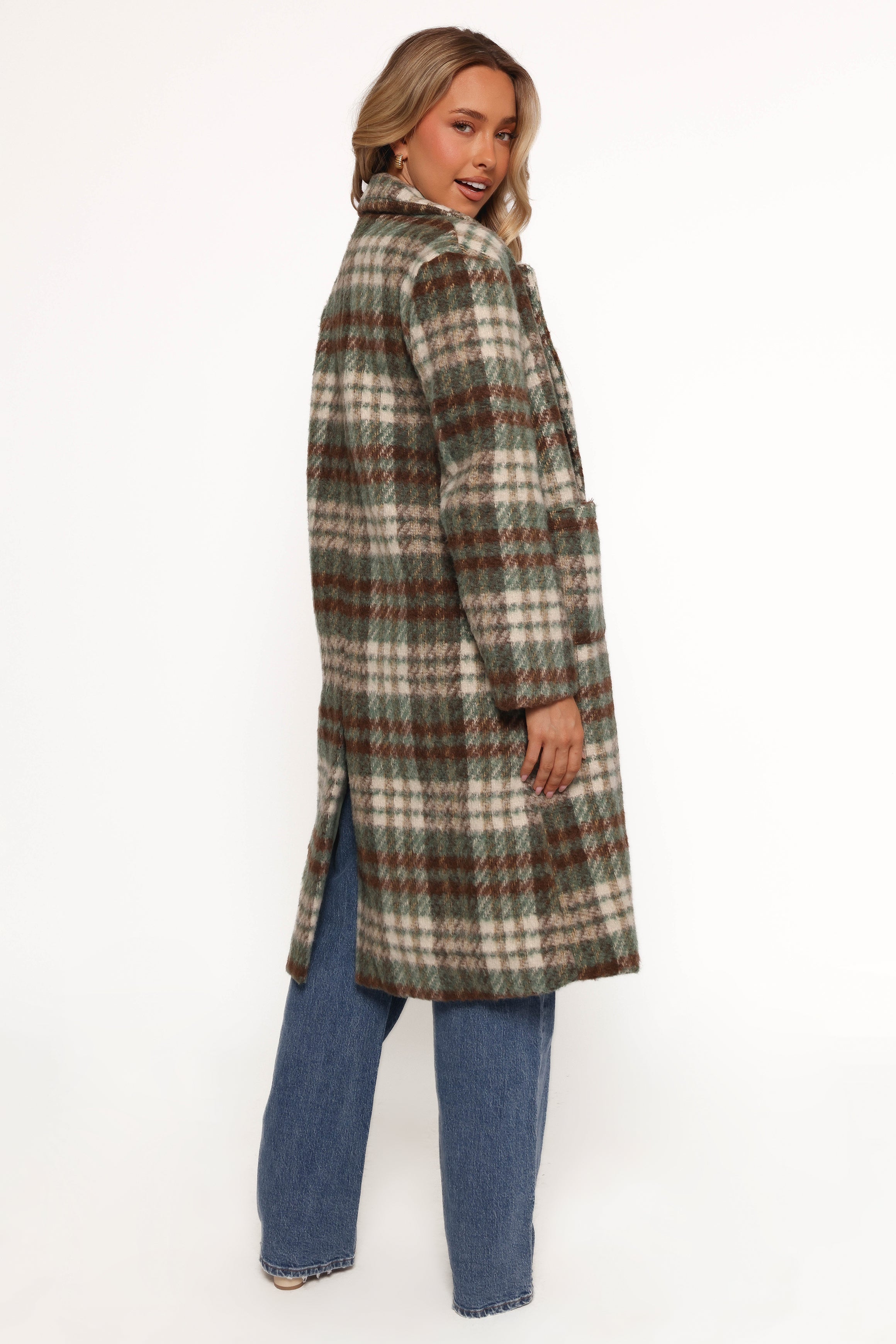 Petal and Pup USA OUTERWEAR Anika Plaid Long Coat - Green/Brown (Hold for Rack)