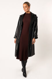 Petal and Pup USA OUTERWEAR Antonella Faux Leather Trench Coat - Black