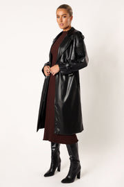 Petal and Pup USA OUTERWEAR Antonella Faux Leather Trench Coat - Black