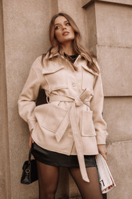 Petal and Pup USA OUTERWEAR Arlow Tie Front Shacket - Cream