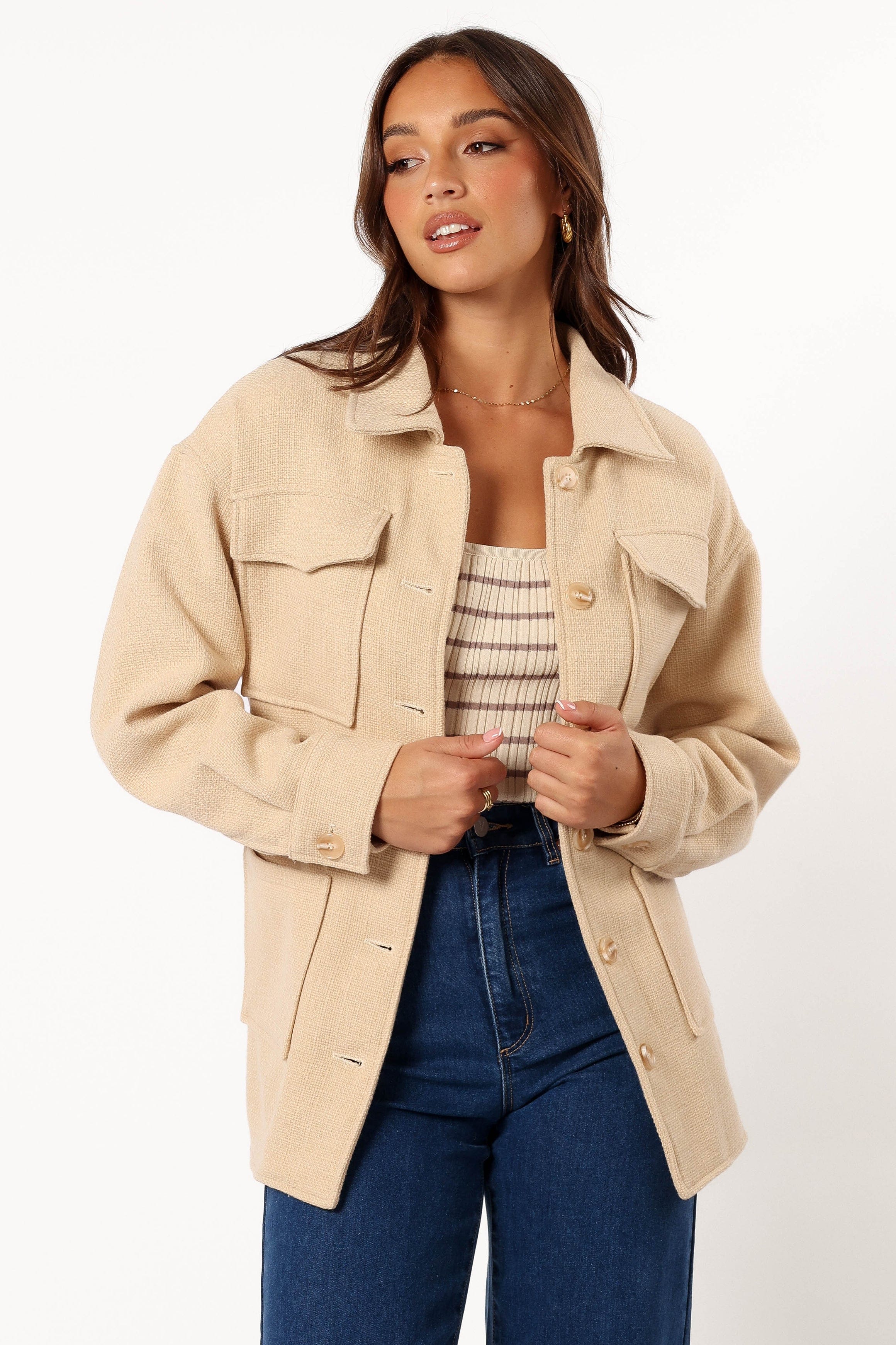 Arlow Tie Front Shacket - Cream | Petal & Pup USA