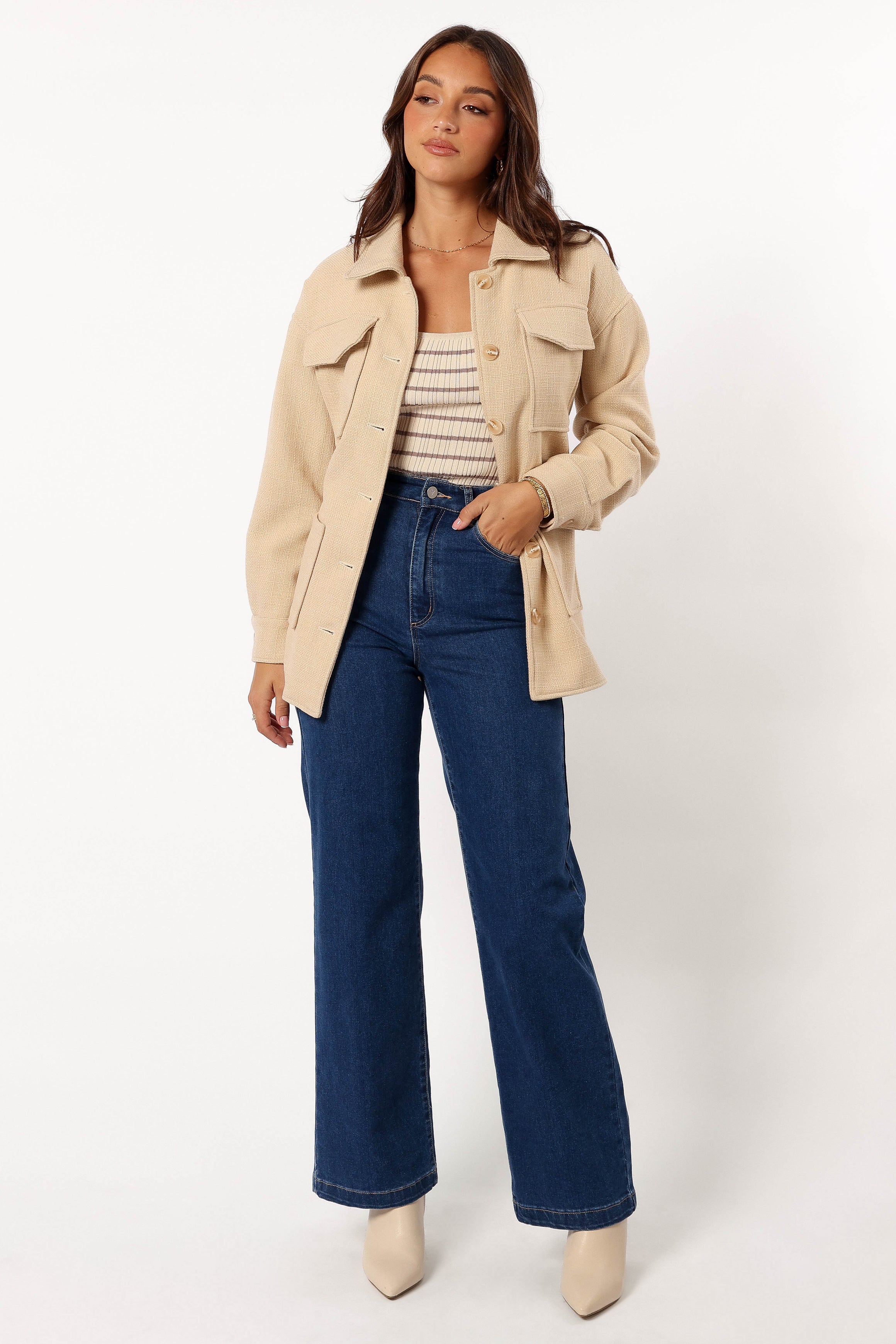 Petal and Pup USA OUTERWEAR Arlow Tie Front Shacket - Cream