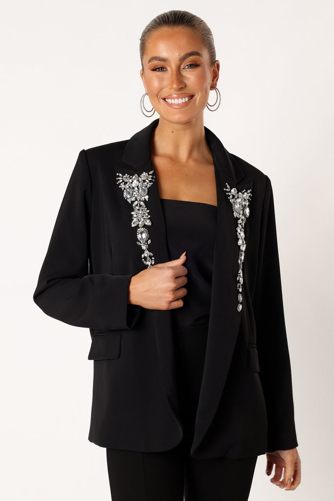 Aubree Embellished Blazer Black Petal Pup USA
