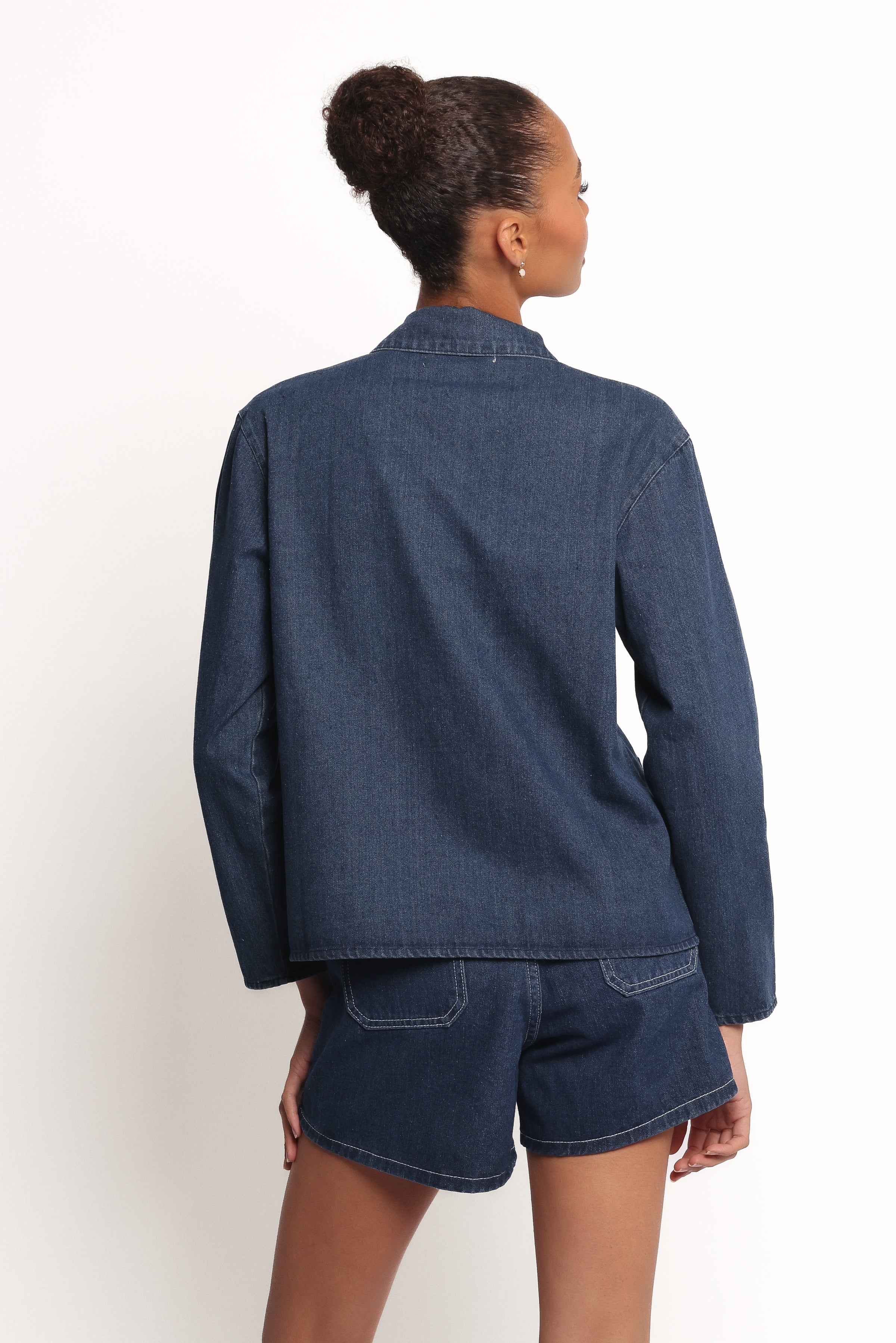 Petal and Pup USA OUTERWEAR Avon Bow Front Denim Shacket - Denim