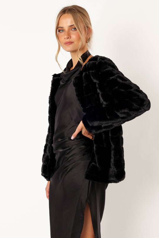 Aylin Channel Faux Fur Jacket - Black - Petal & Pup USA