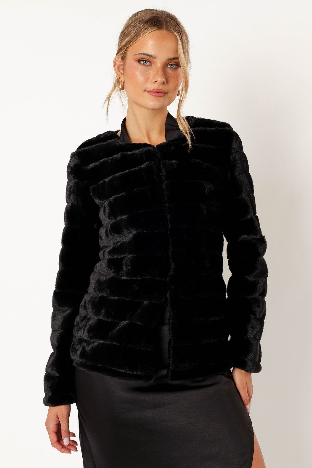 Petal and Pup USA OUTERWEAR Aylin Channel Faux Fur Jacket - Black