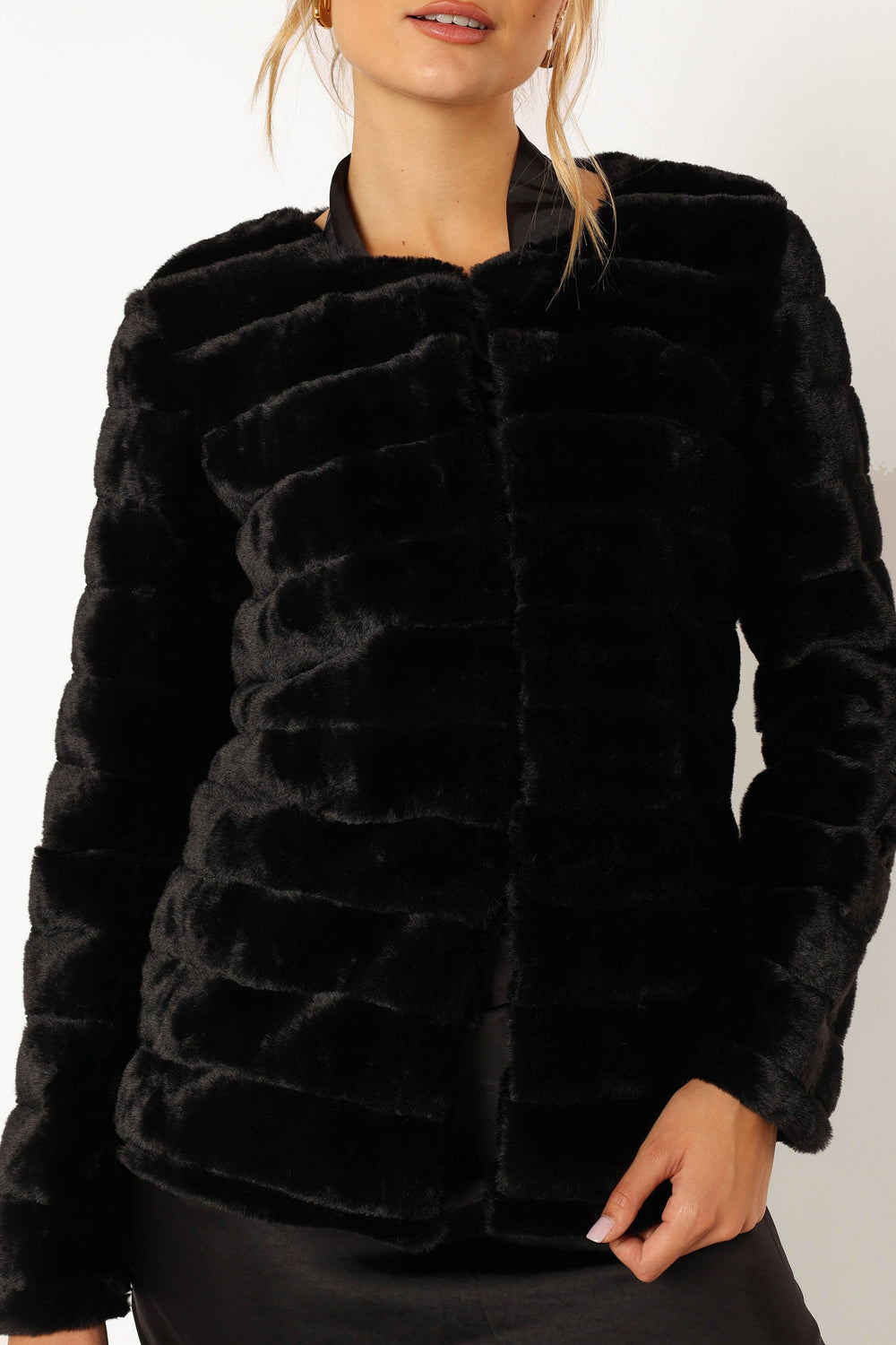 Petal and Pup USA OUTERWEAR Aylin Channel Faux Fur Jacket - Black