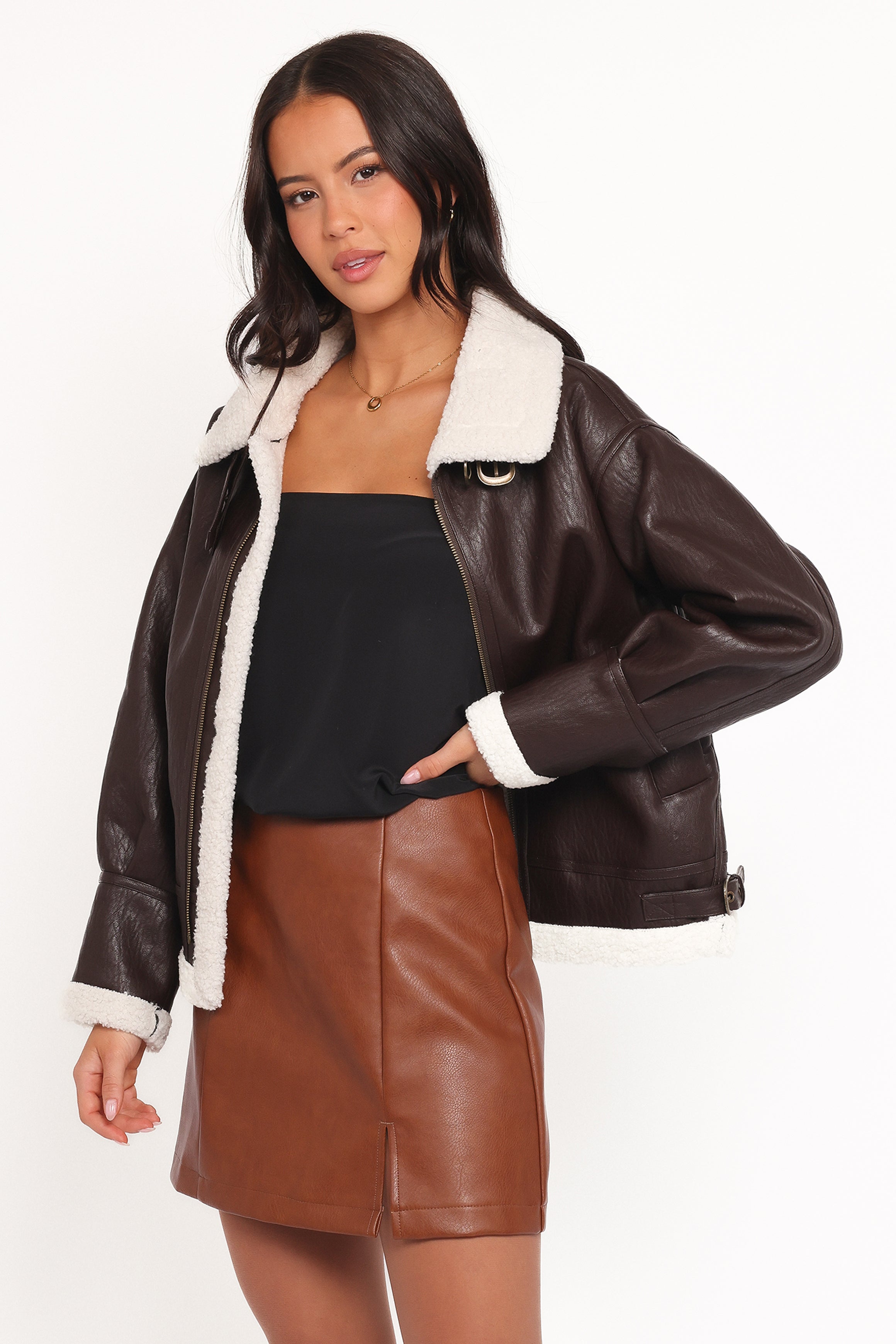 Petal and Pup USA OUTERWEAR Baxter Shearling Lined Jacket - Brown