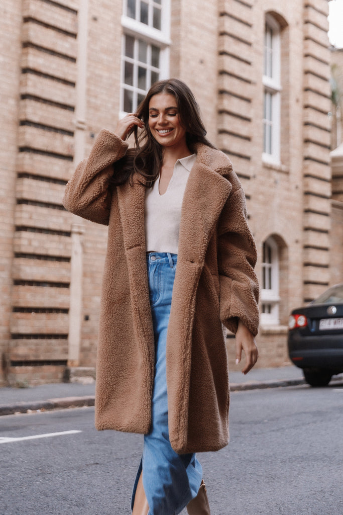 Camel faux fur coat next sales