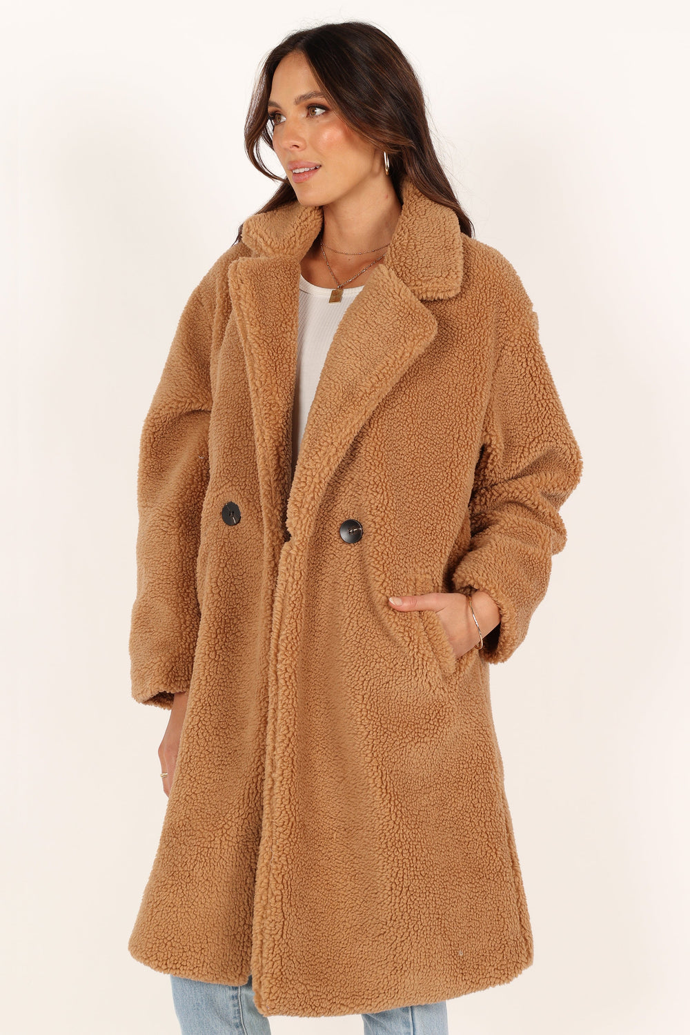 Camel faux store fur coat