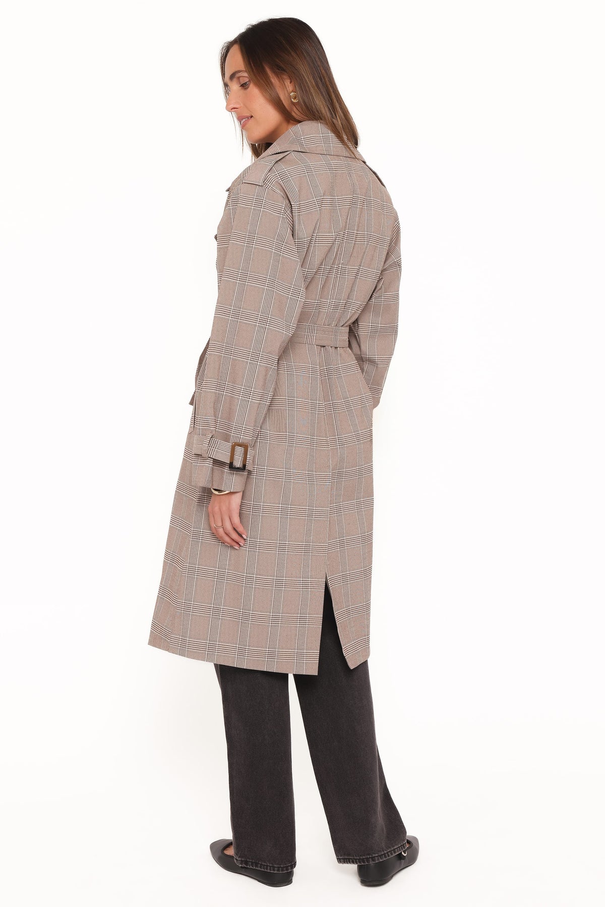 Petal and Pup USA OUTERWEAR Billy Button Front Trench Coat - Brown Plaid