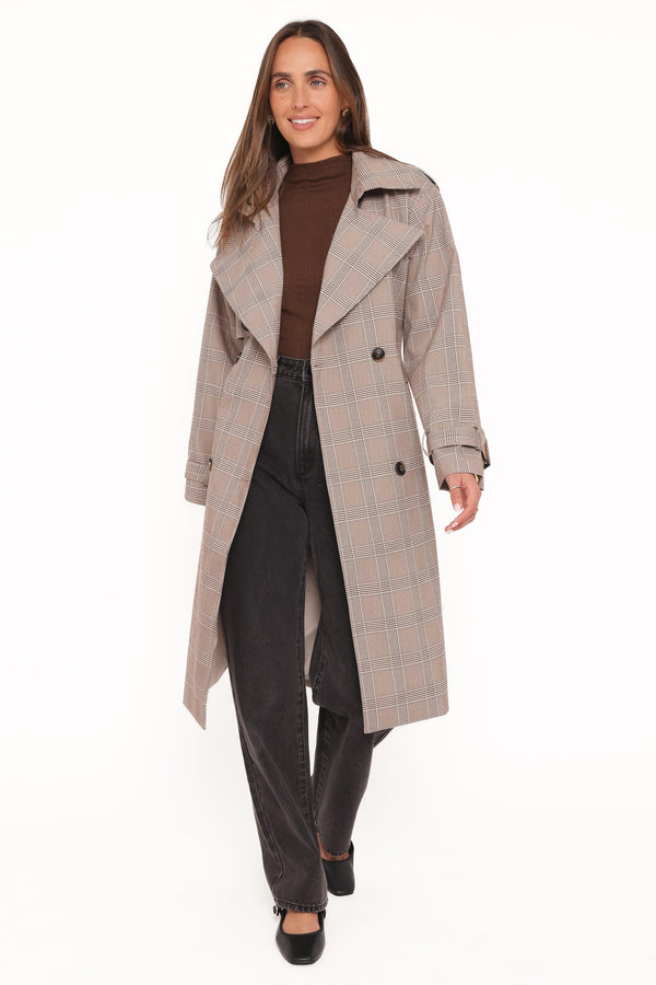 Petal and Pup USA OUTERWEAR Billy Button Front Trench Coat - Brown Plaid