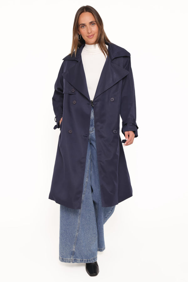 Petal and Pup USA OUTERWEAR Billy Button Front Trench Coat - Navy