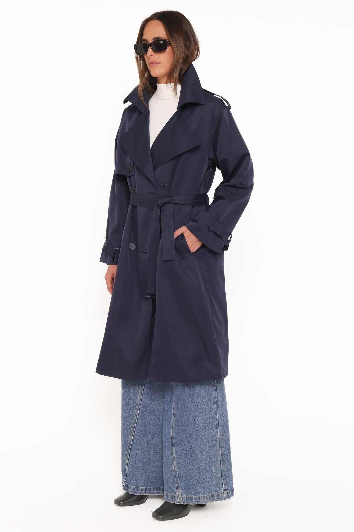Petal and Pup USA OUTERWEAR Billy Button Front Trench Coat - Navy