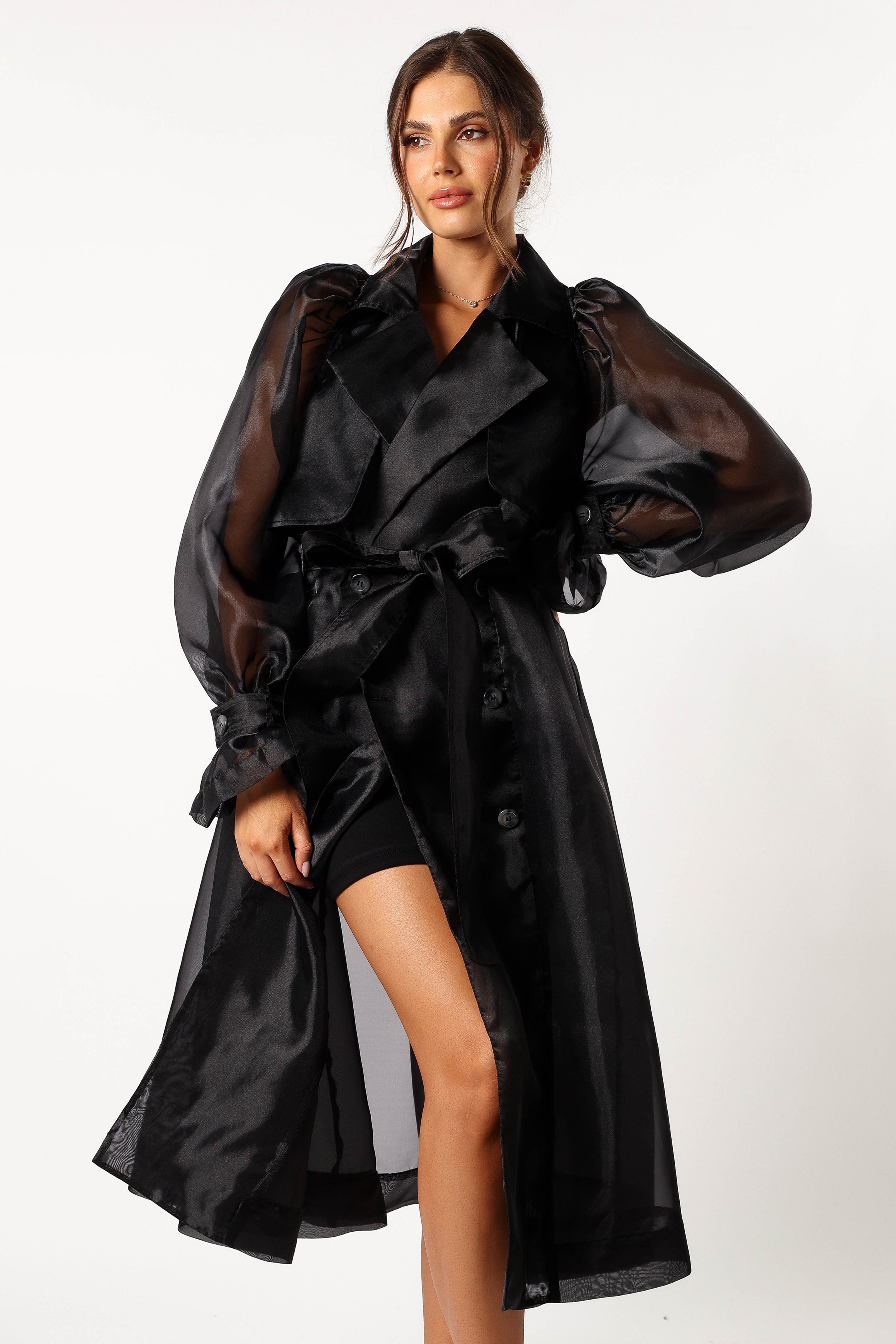 Braelynn Sheer Trench Coat - Black - Petal & Pup USA