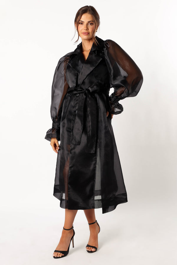 Petal and Pup USA OUTERWEAR Braelynn Sheer Trench Coat - Black