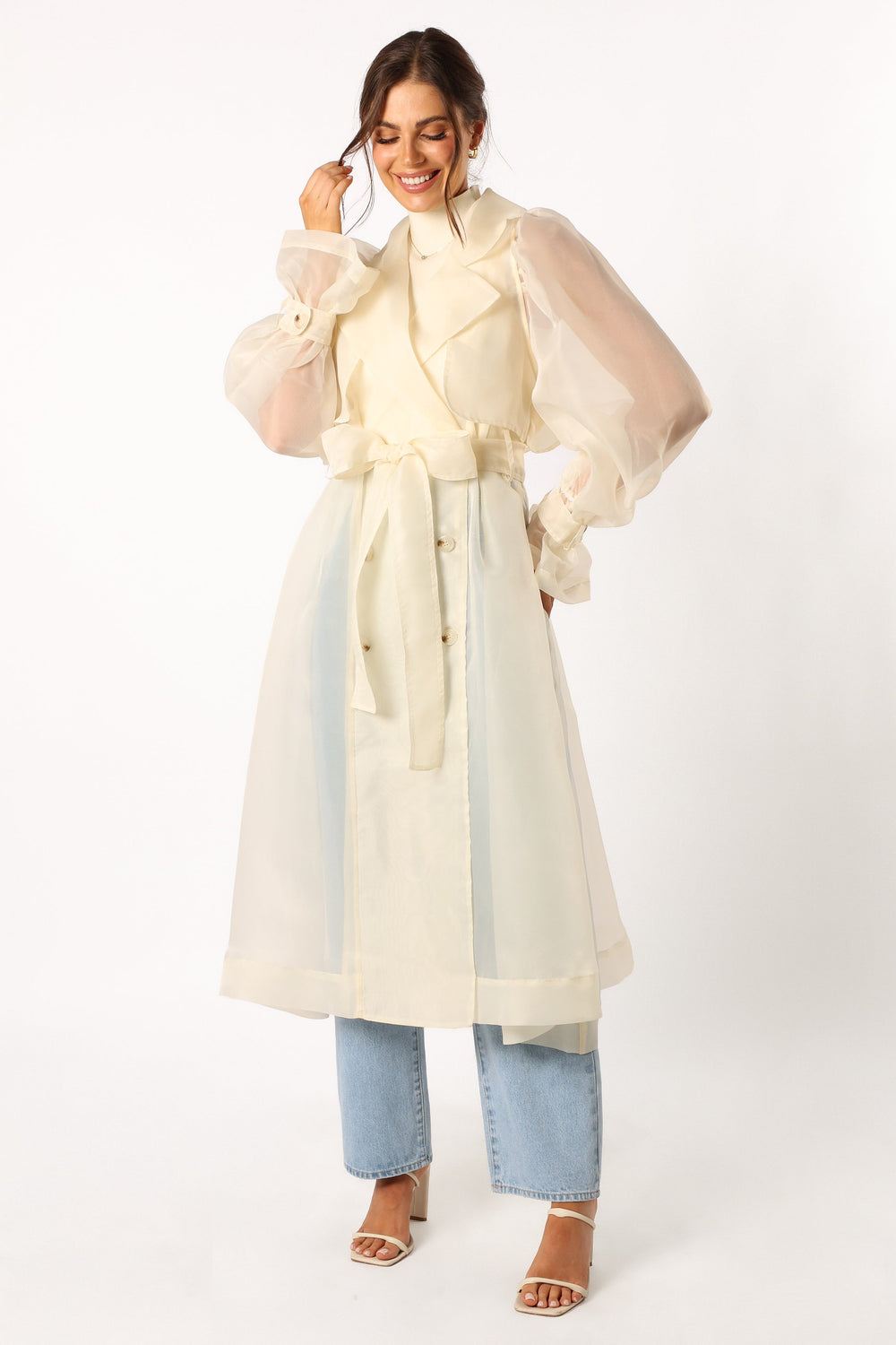 Petal and Pup USA OUTERWEAR Braelynn Sheer Trench Coat - Cream