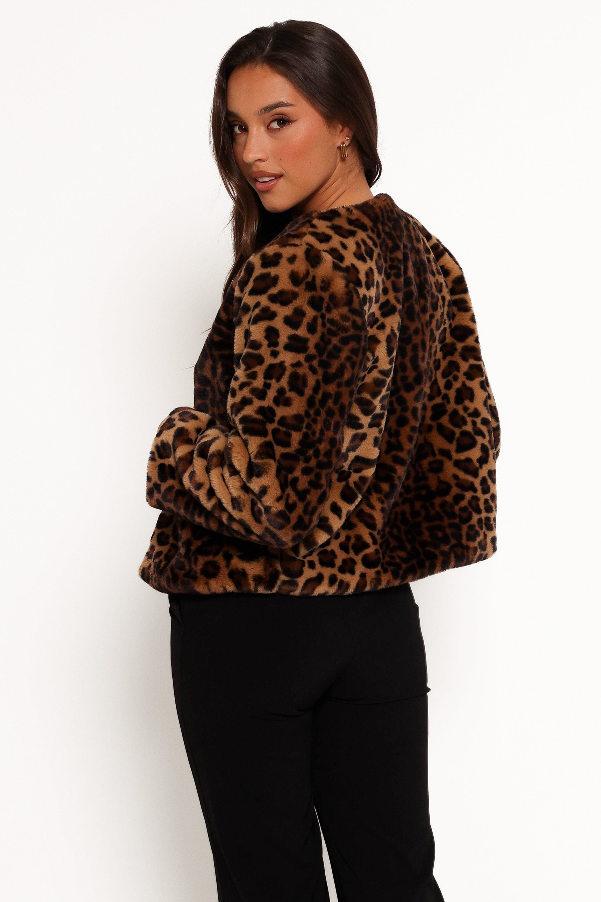 Petal and Pup USA OUTERWEAR Cassia Faux Fur Leopard Crop Jacket - Leopard